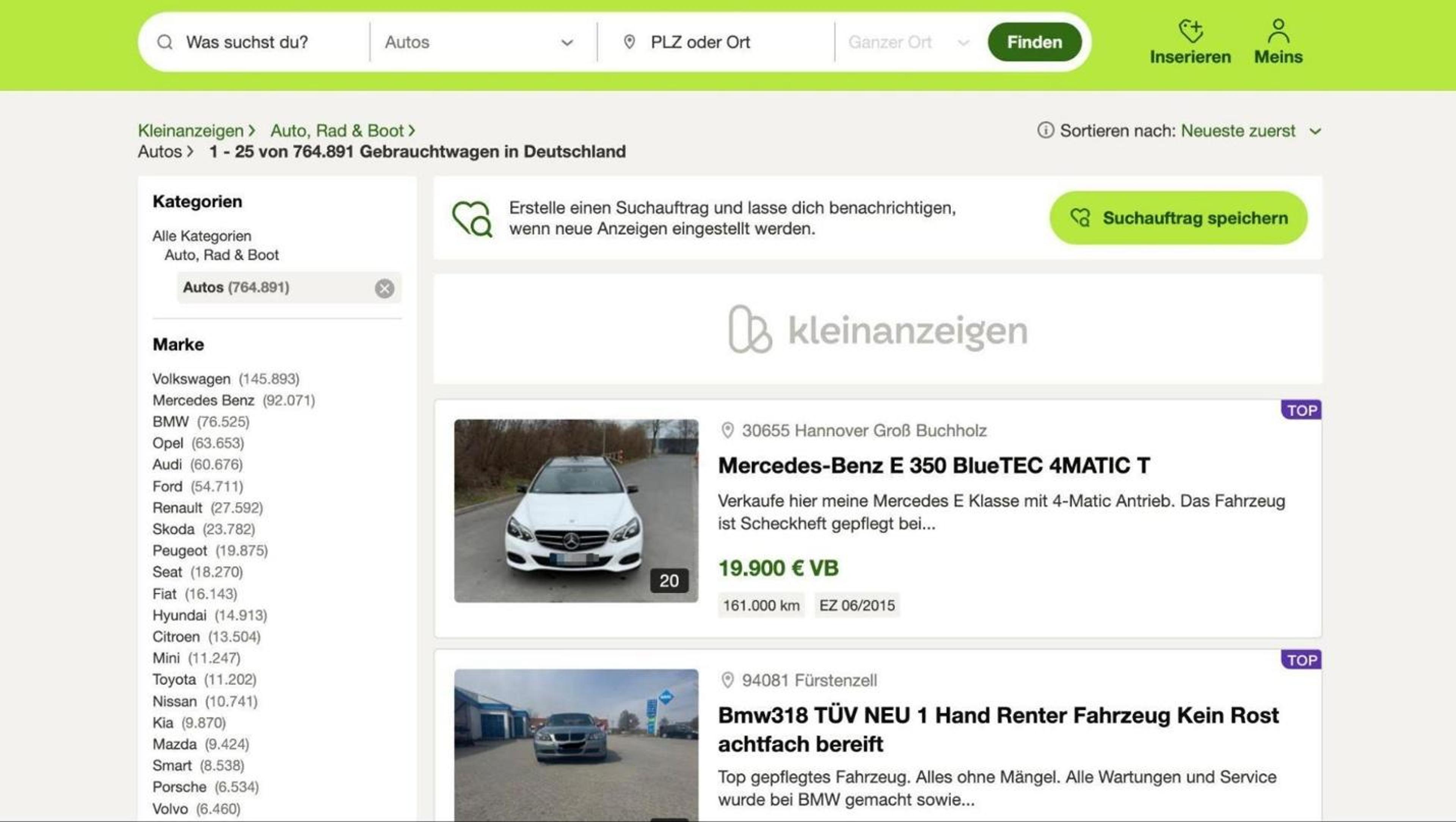 Домашня сторінка Kleinanzeigen.de