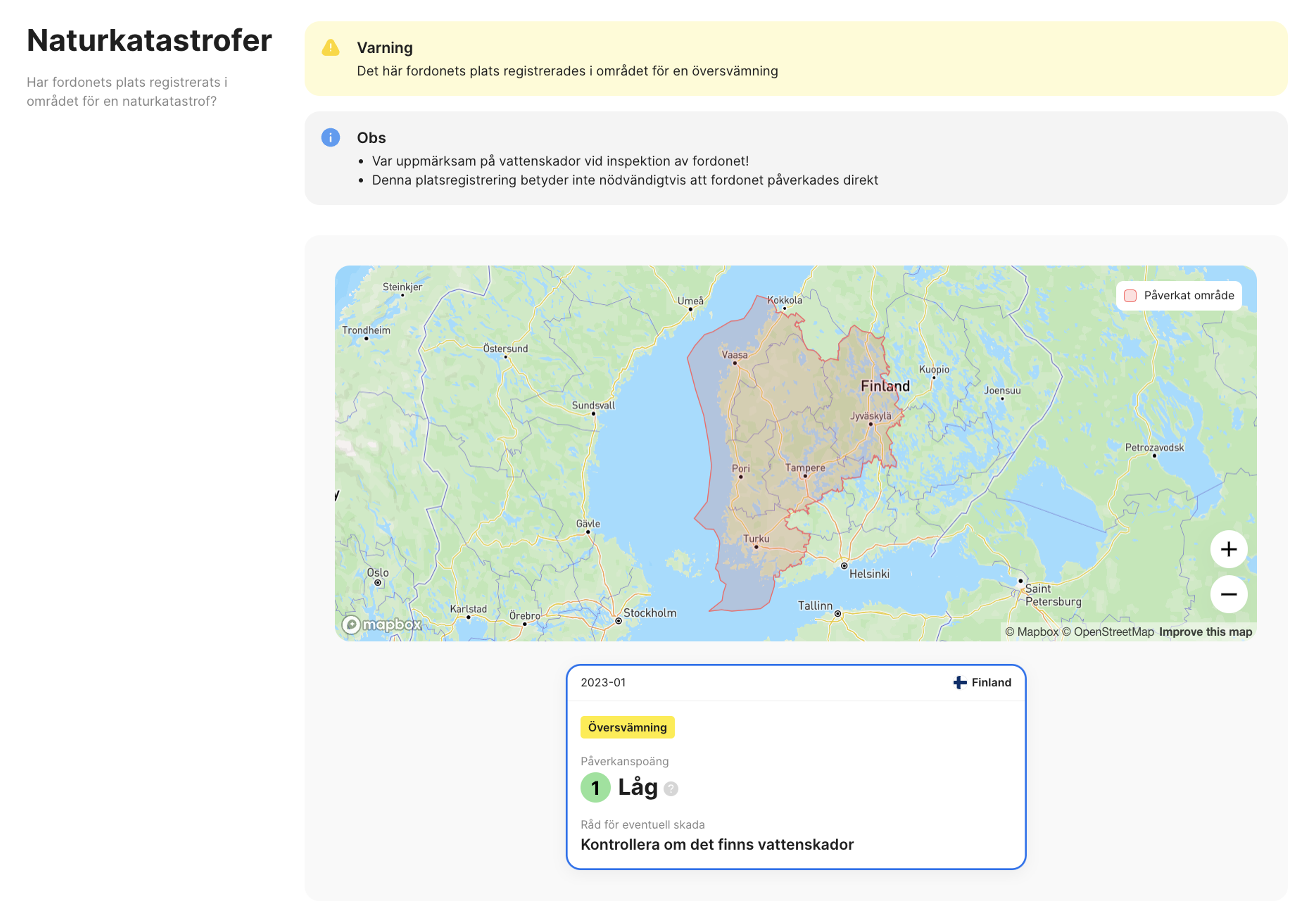 naturkatastrofsektionen i rapporten carVertical