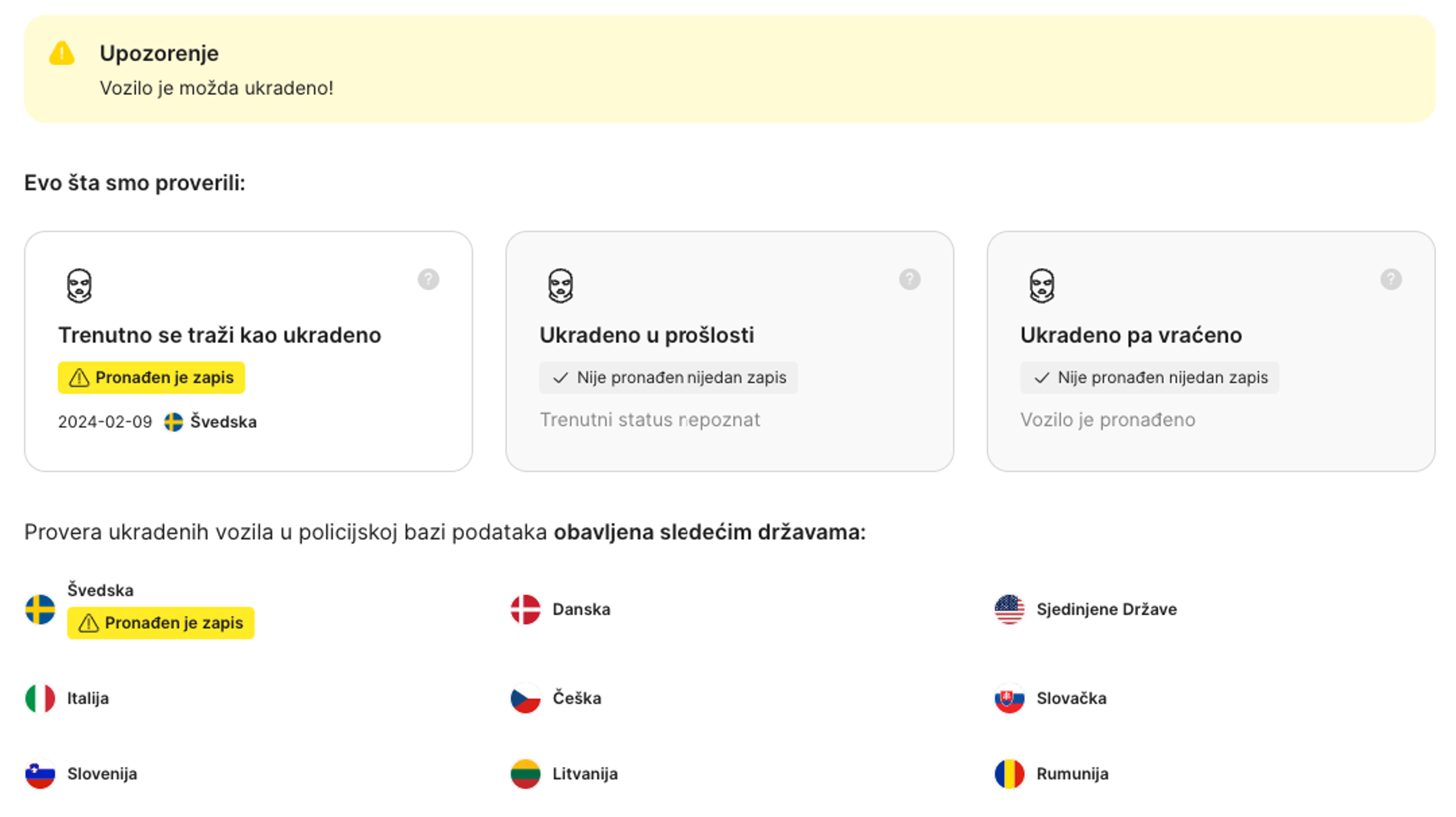 evidencija o krađi vozila