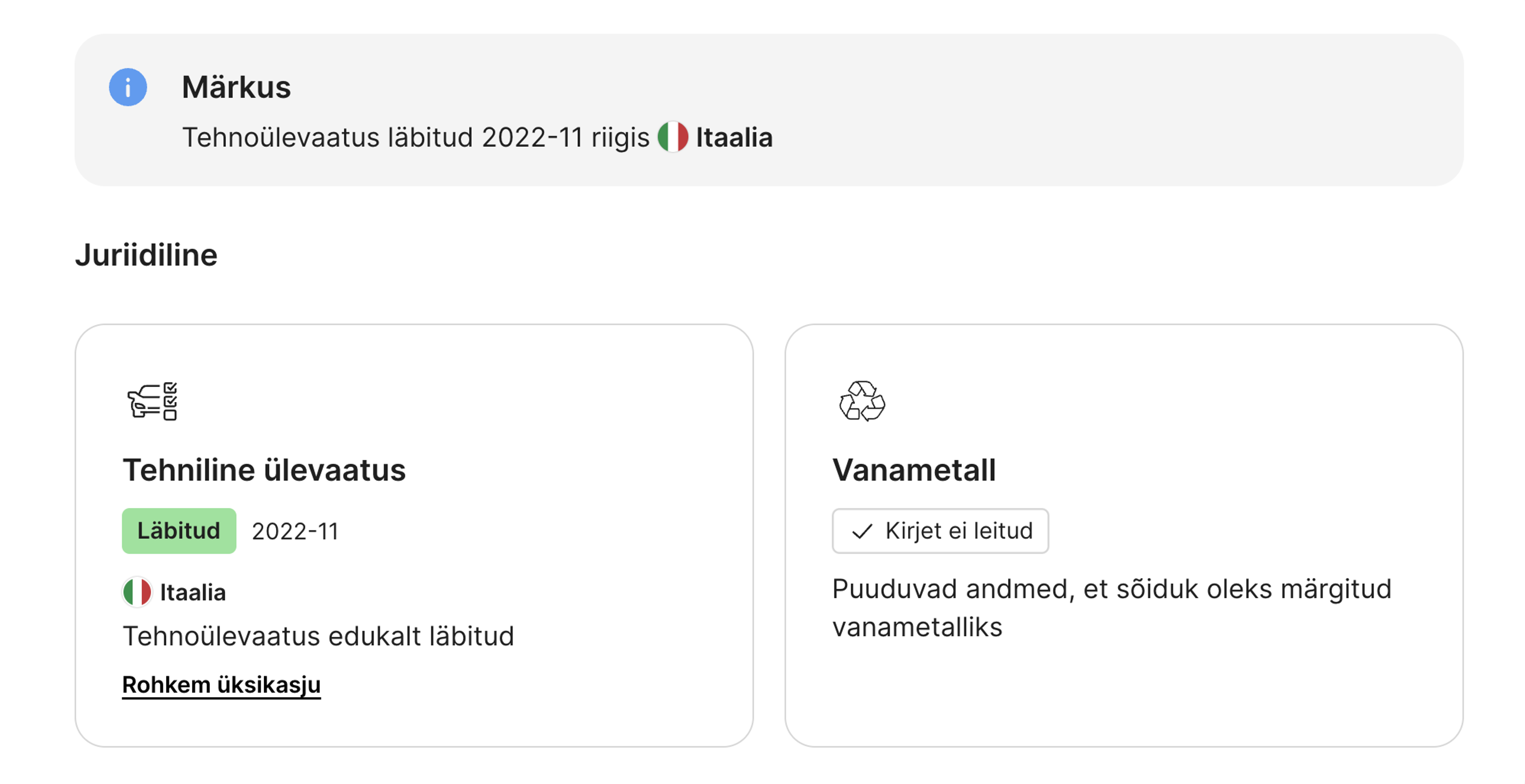CarVerticali aruandest leitud andmed finants- ja juriidilise staatuse kohta