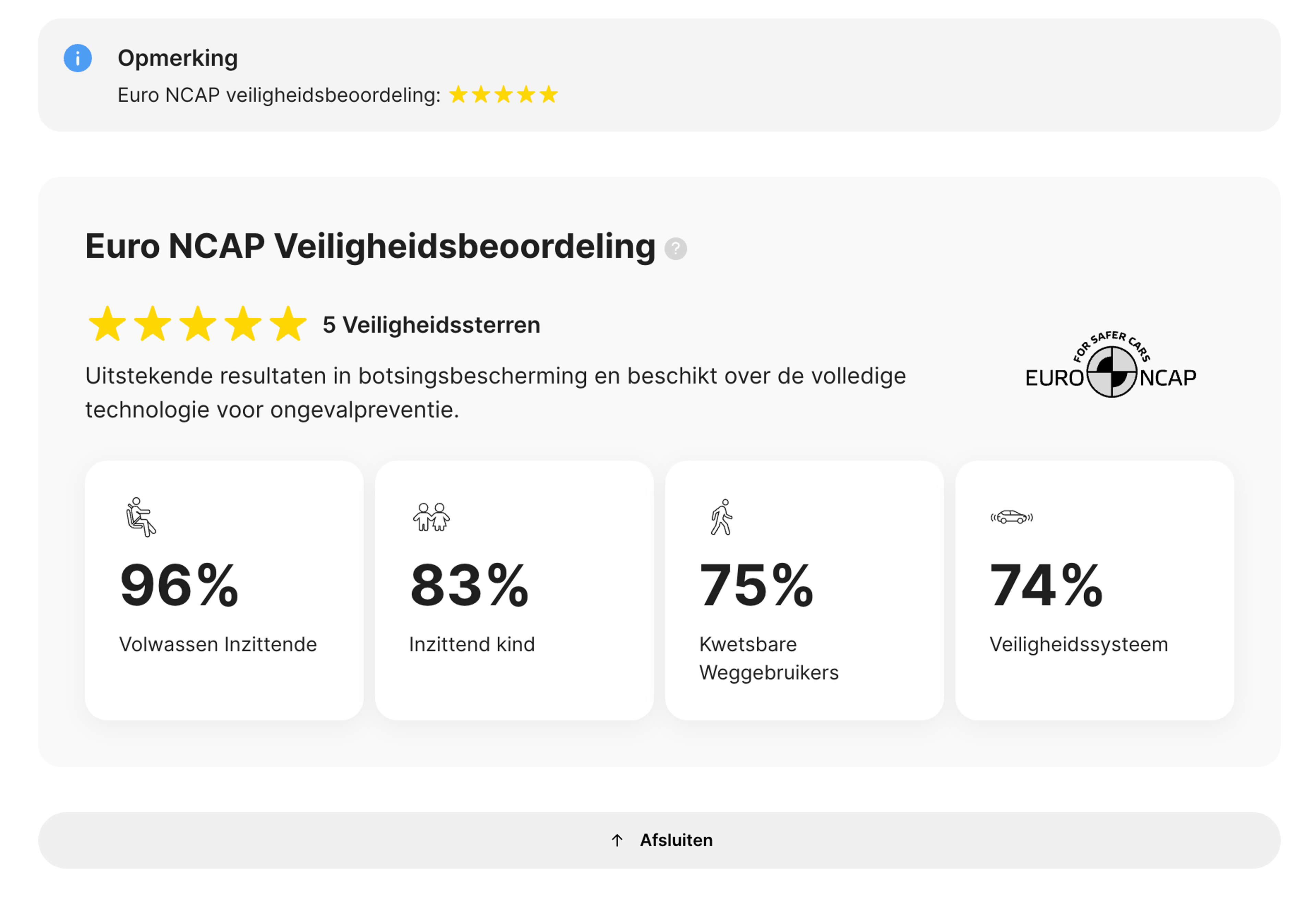 Euro NCAP-sectie in carVertical-rapport