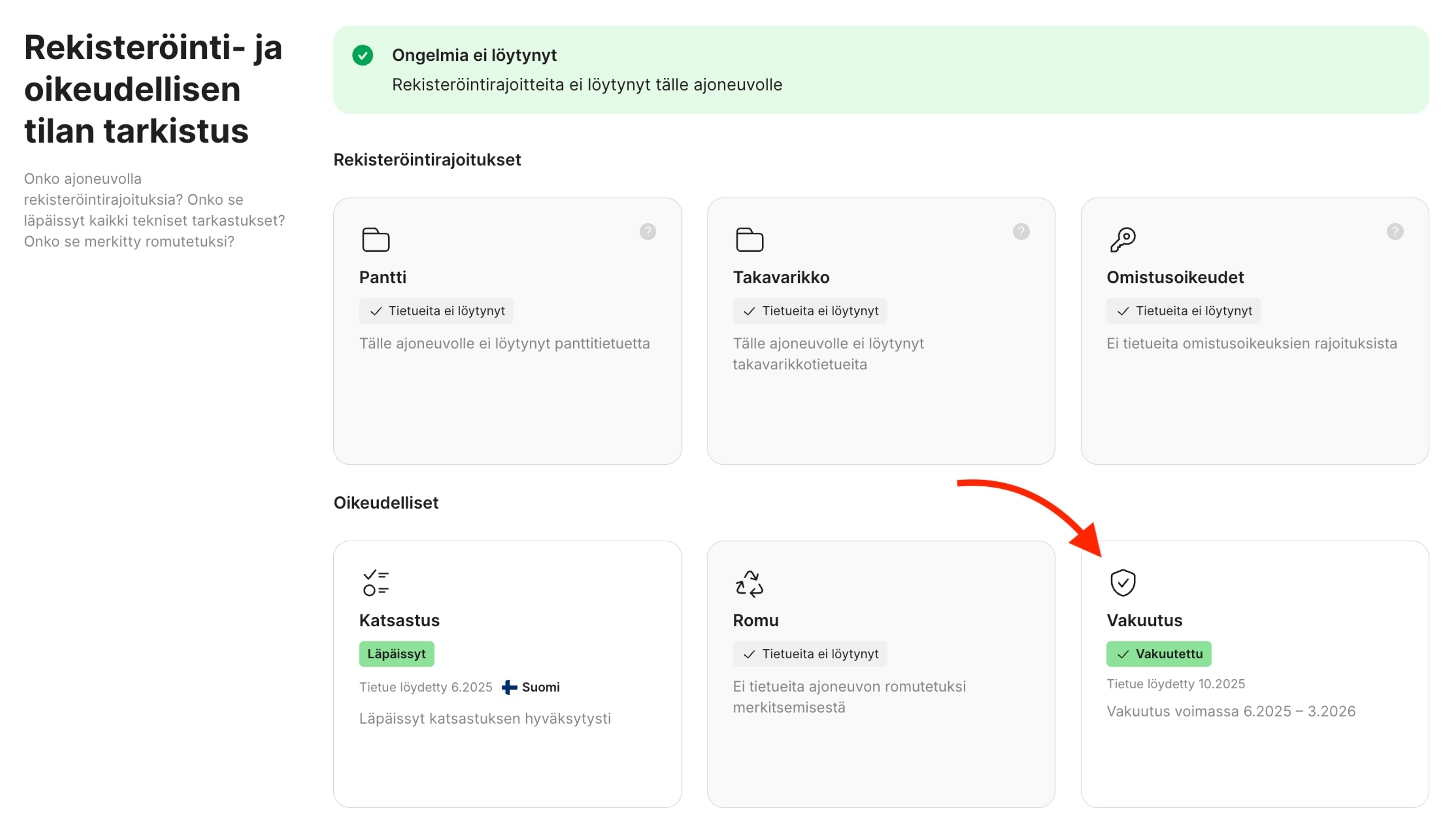 Auton vakuutustilanne carVertical-raportissa