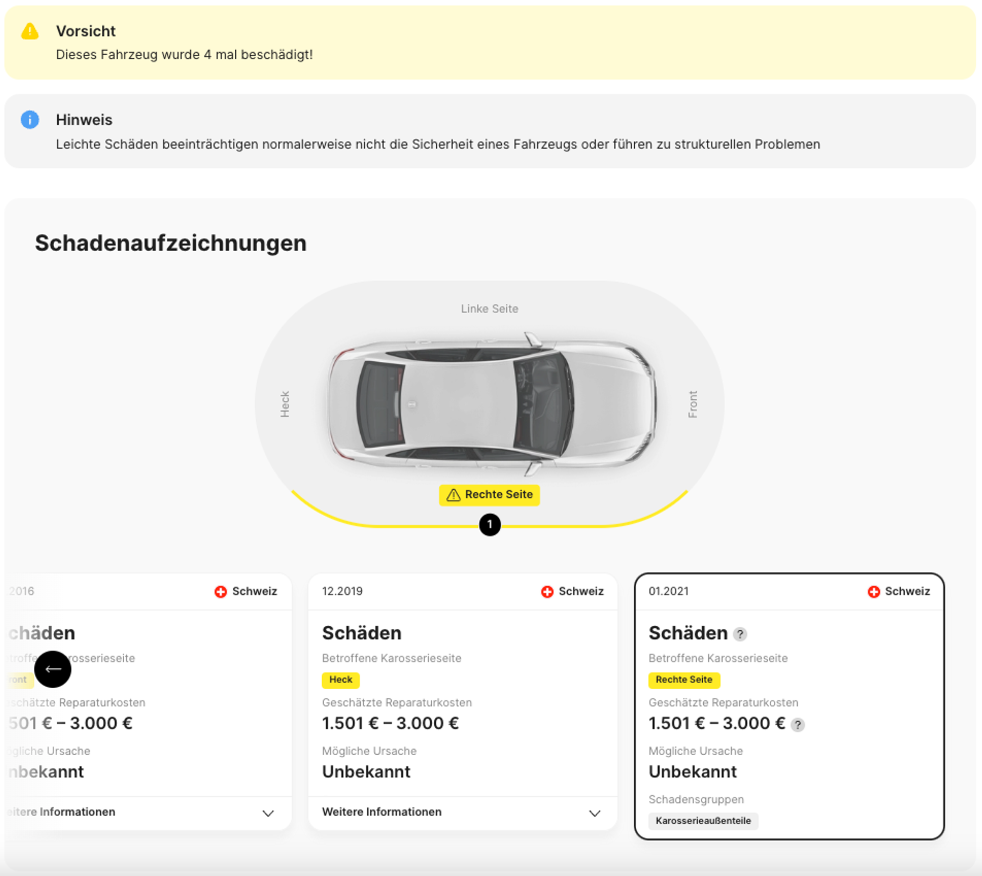Schadensaufzeichnung in einem Verlaufsbericht