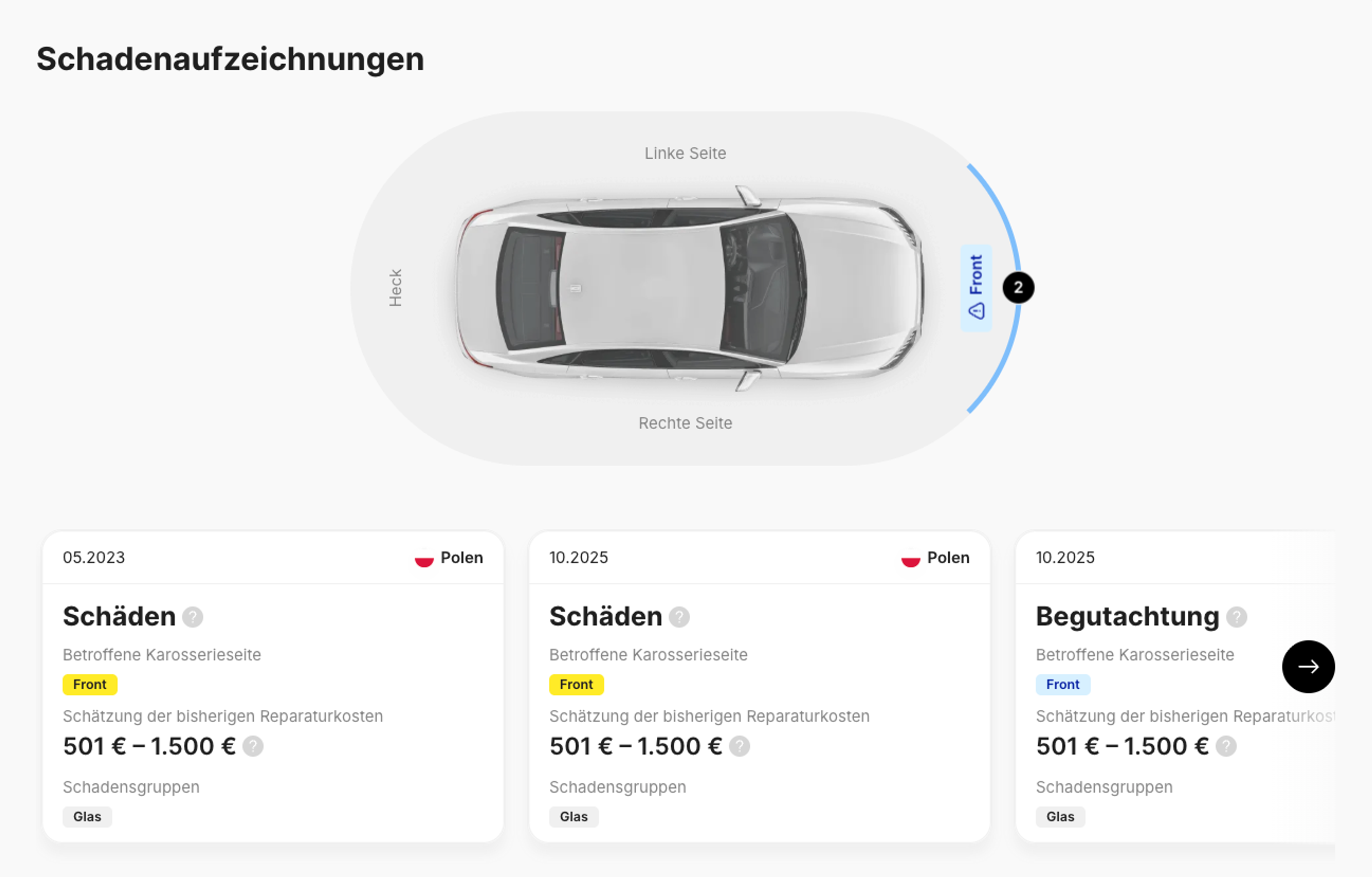 Mehrere Schadenseinträge in der Fahrzeughistorie
