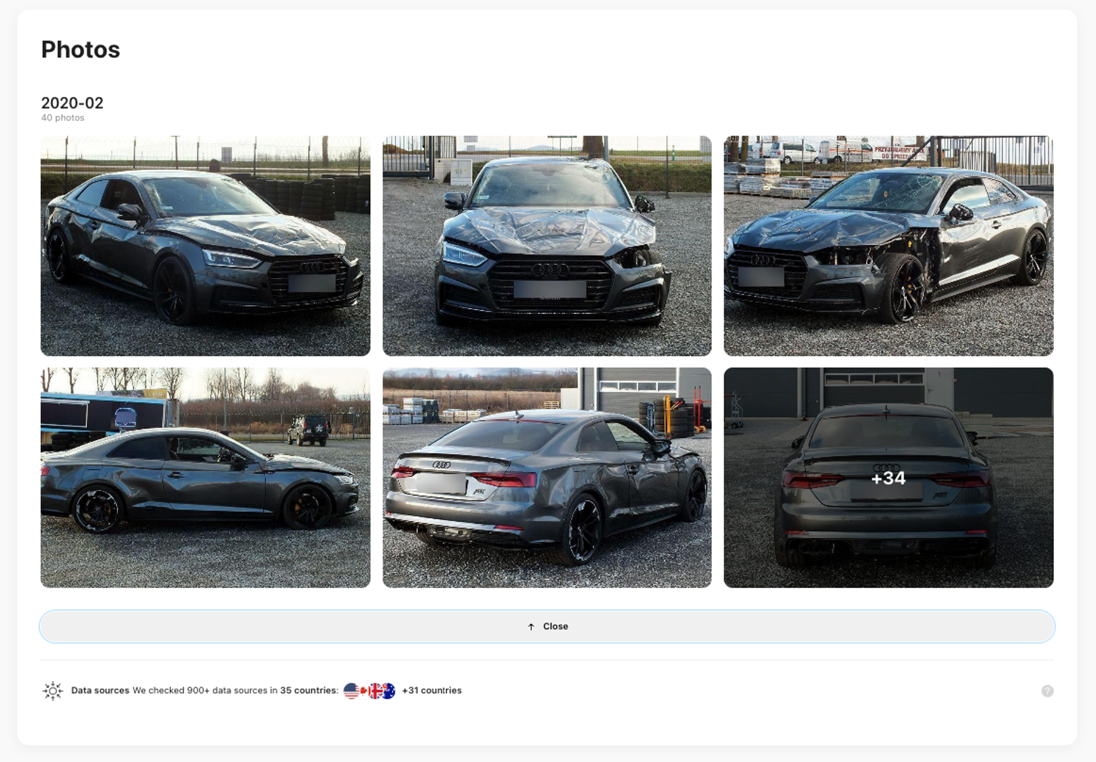 car photos in a report, car history report, damaged car photos, smashed audi, audi, car after an accident, a wreck