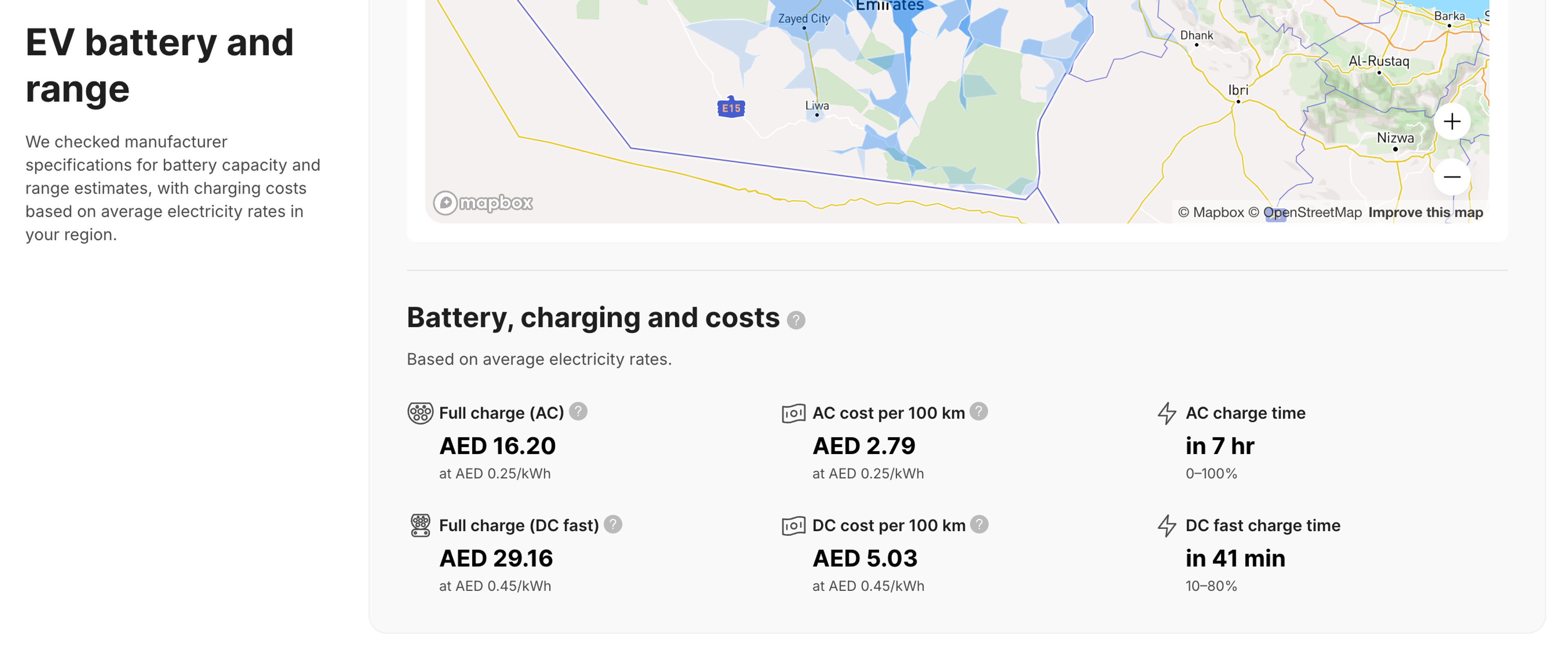 EV charging time and cost estimates in the vehicle report