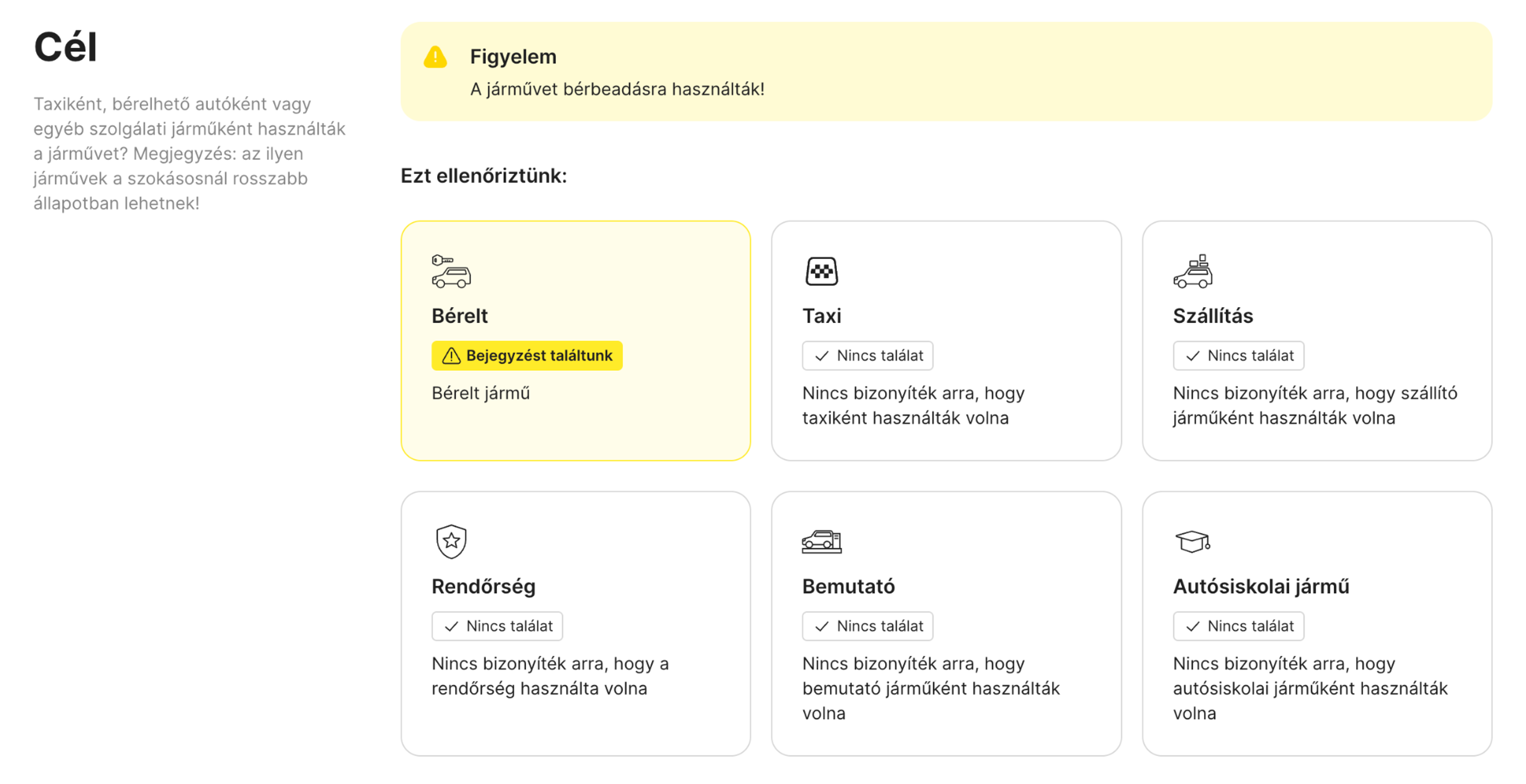 bérelt jármű megtalálható a "carVertical" jelentésben