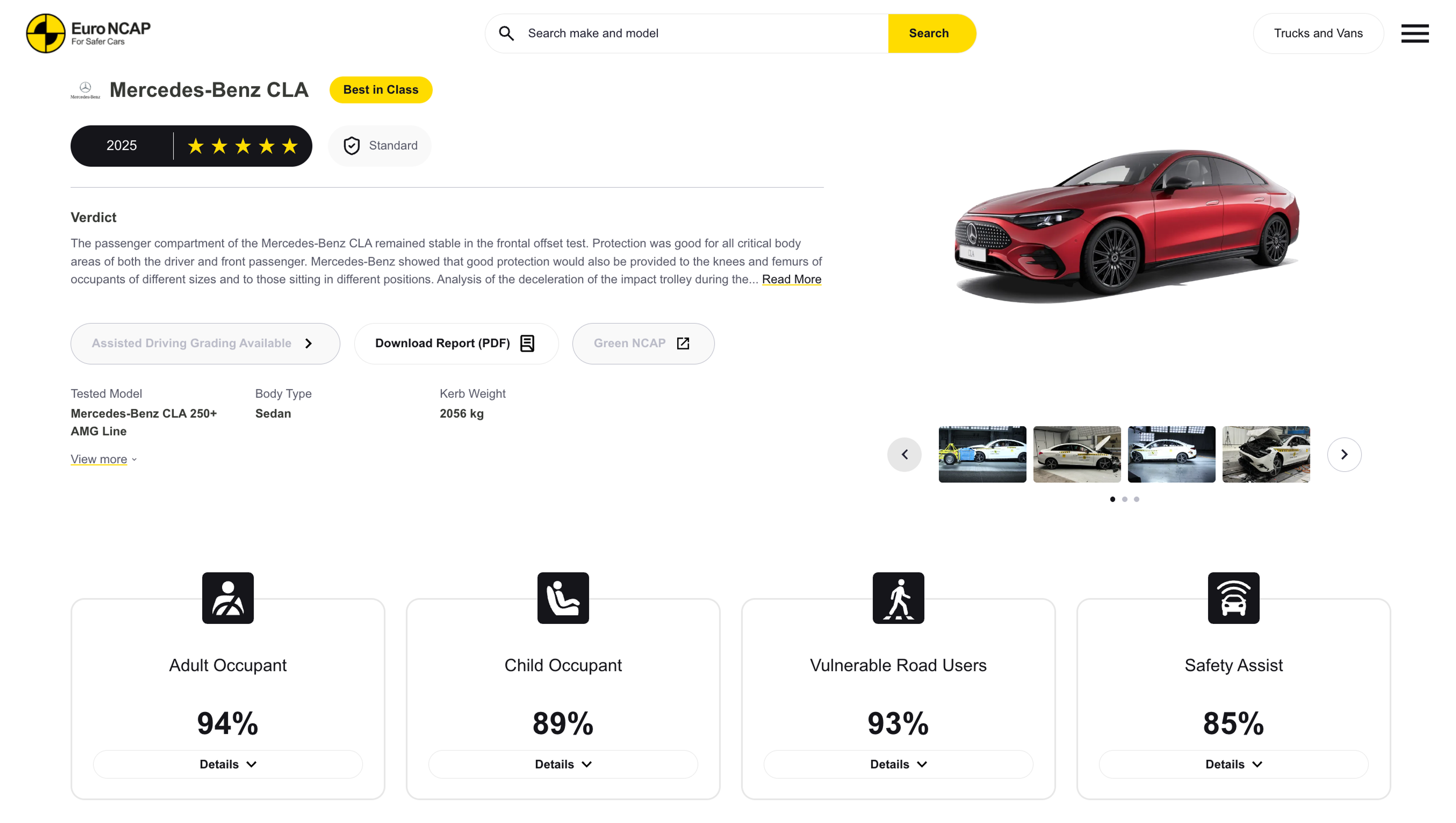 Sicherheitsbewertung Mercedes-Benz CLA nach Euro NCAP