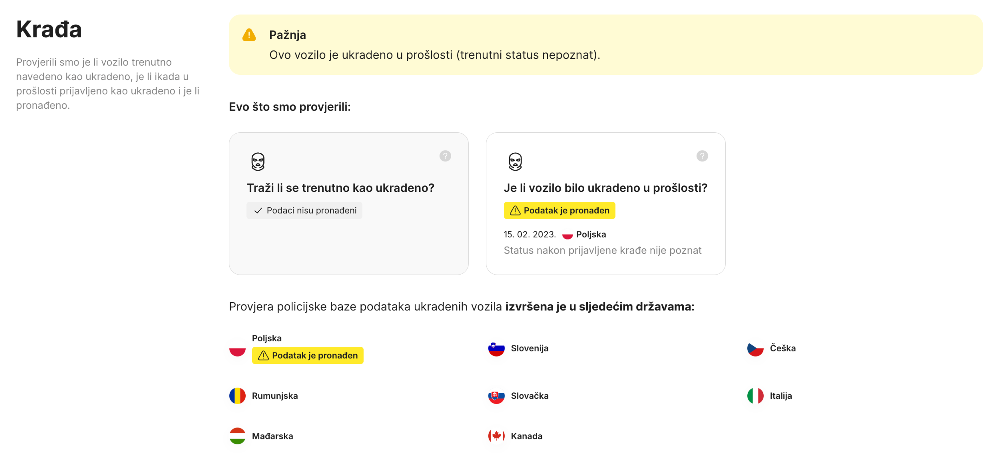 Podaci o evidenciji krađe