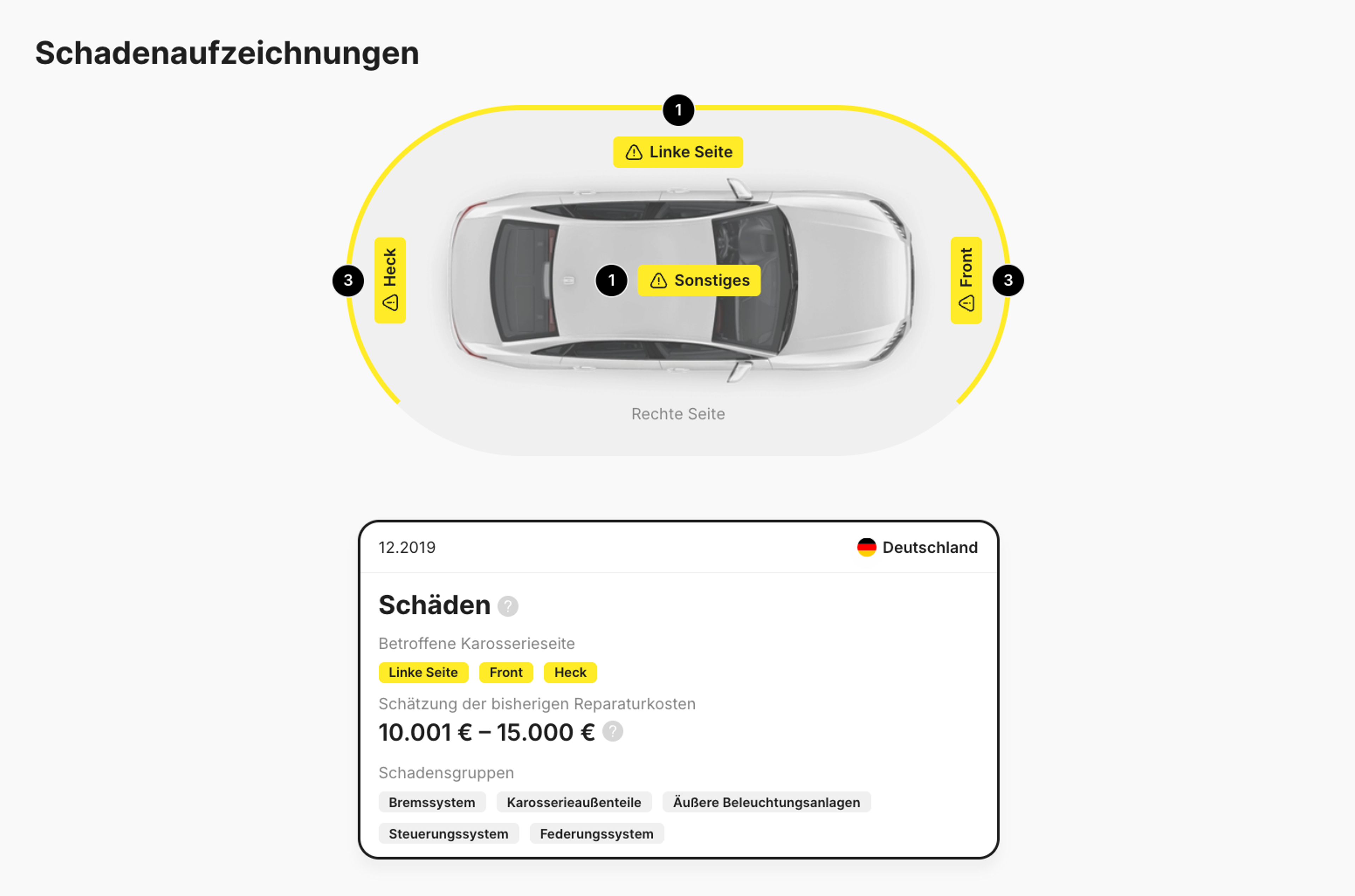 Dokumentierter Unfallschaden im carVertical-Bericht