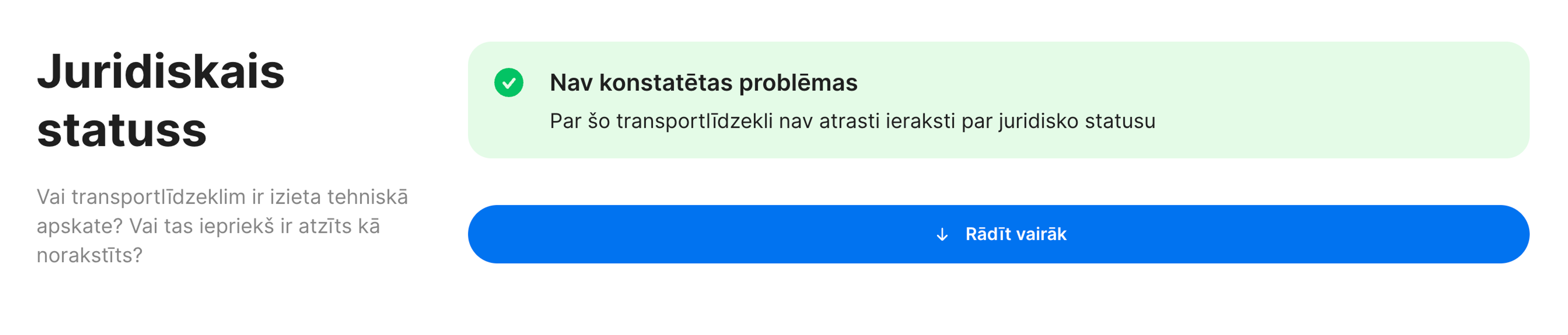 finansiālā un juridiskā statusa funkcija carVertical pārskatā