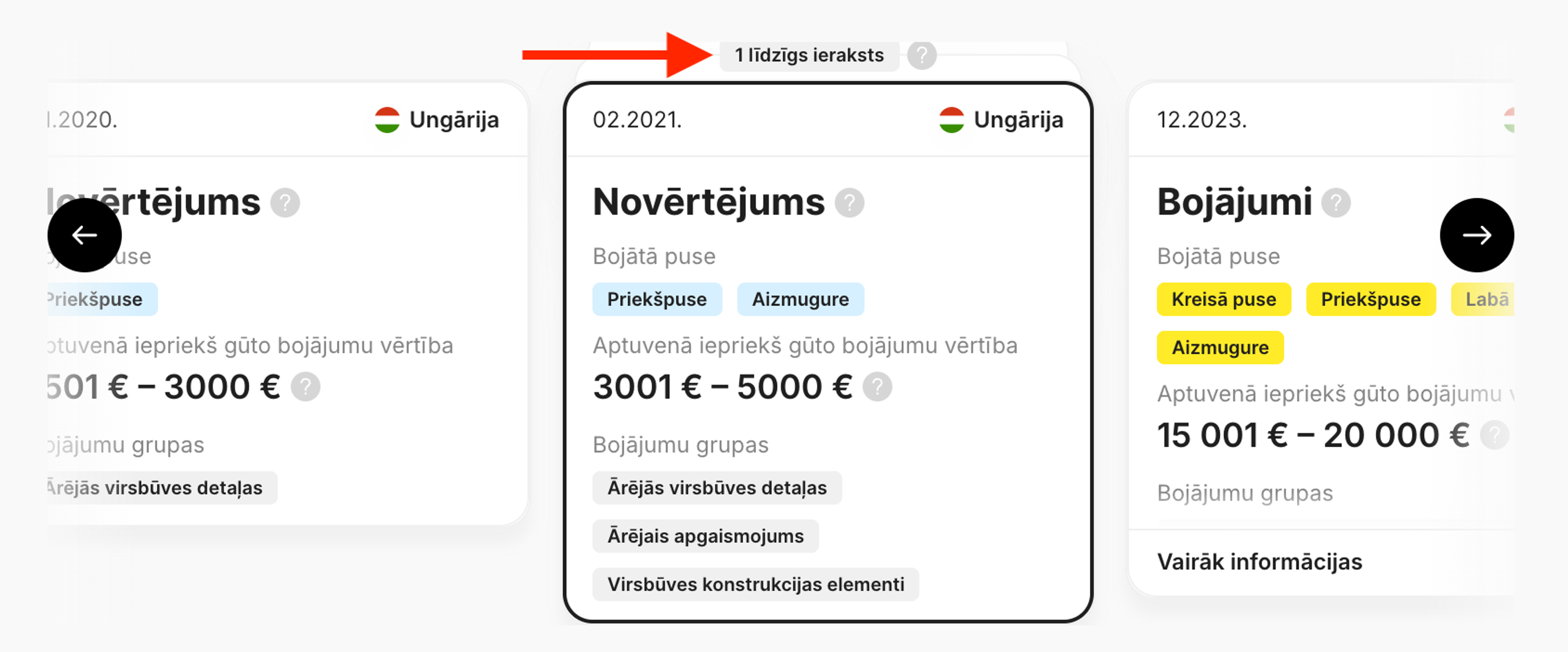 “Bojājumu sadaļā” atrodamie “Līdzīgie ieraksti”