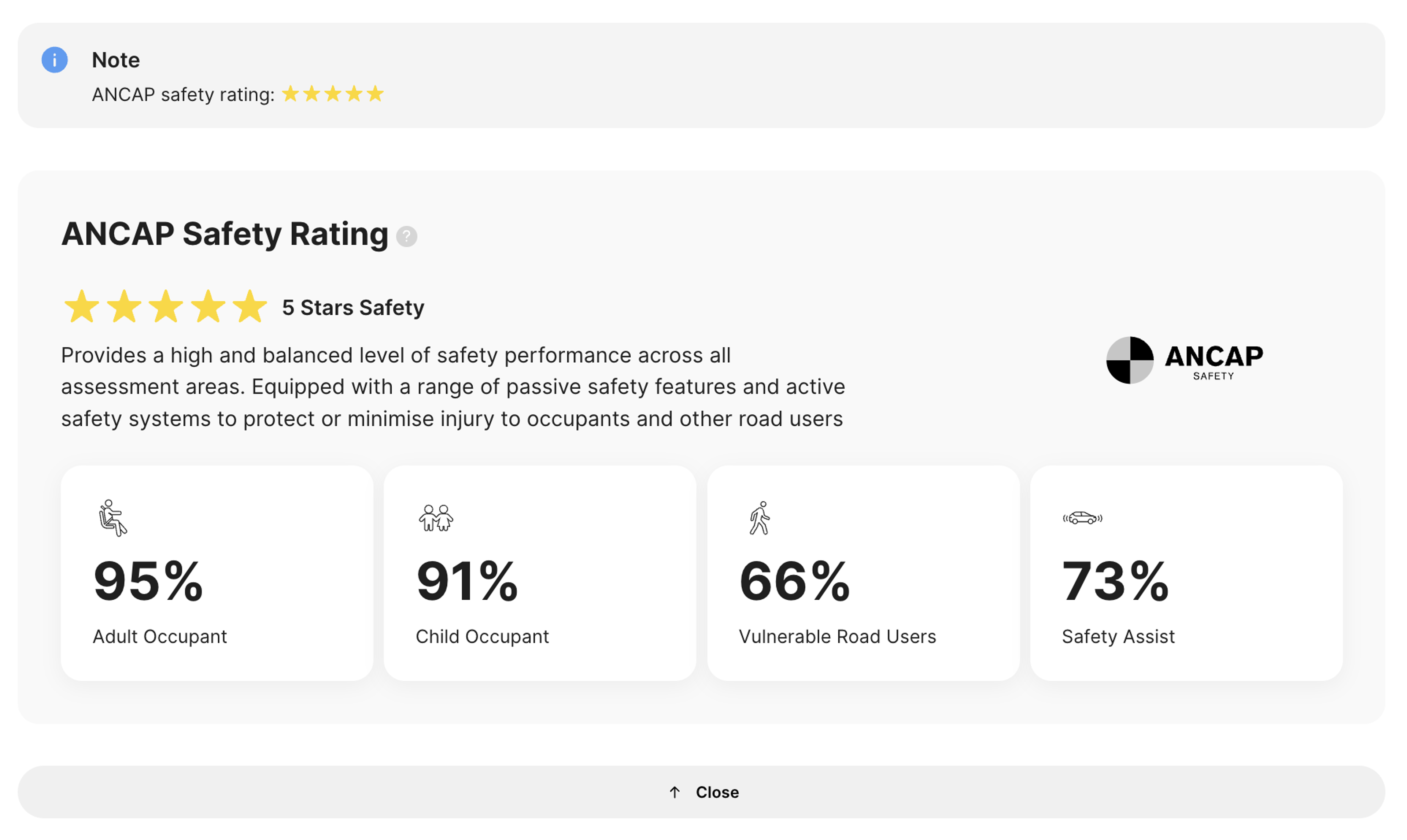 Euro NCAP Safety Rating section in carVertical report