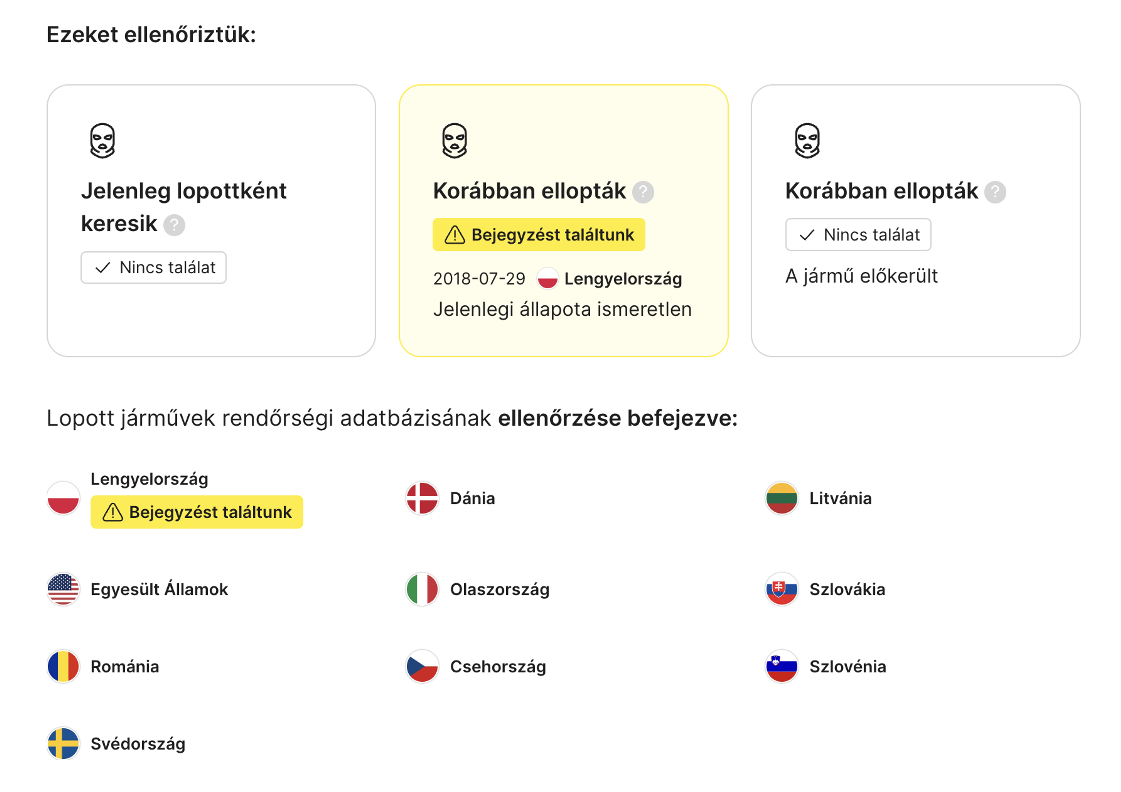 országok ellenőrizték a lopási adatokat