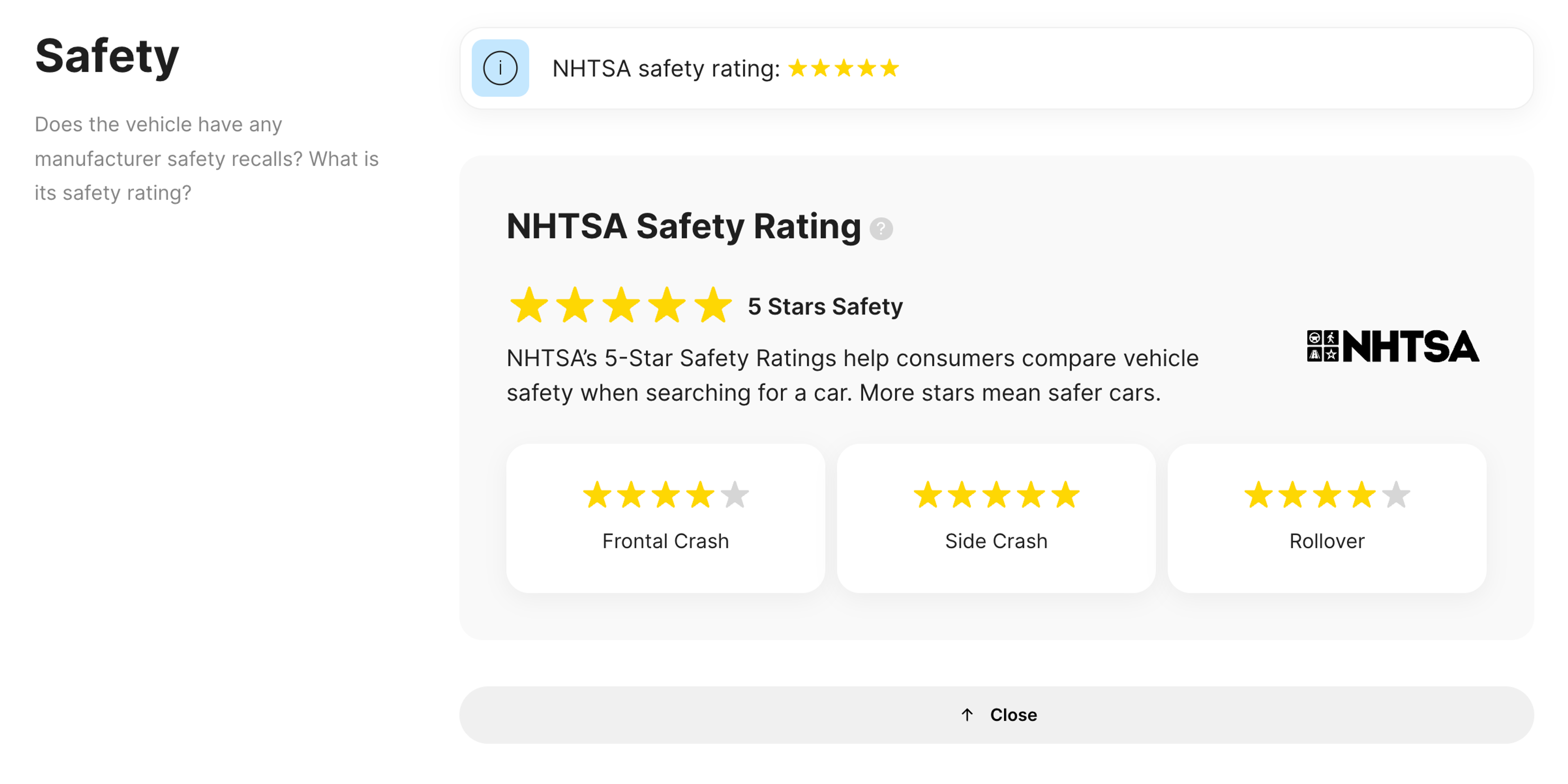 safety section in carVertical report