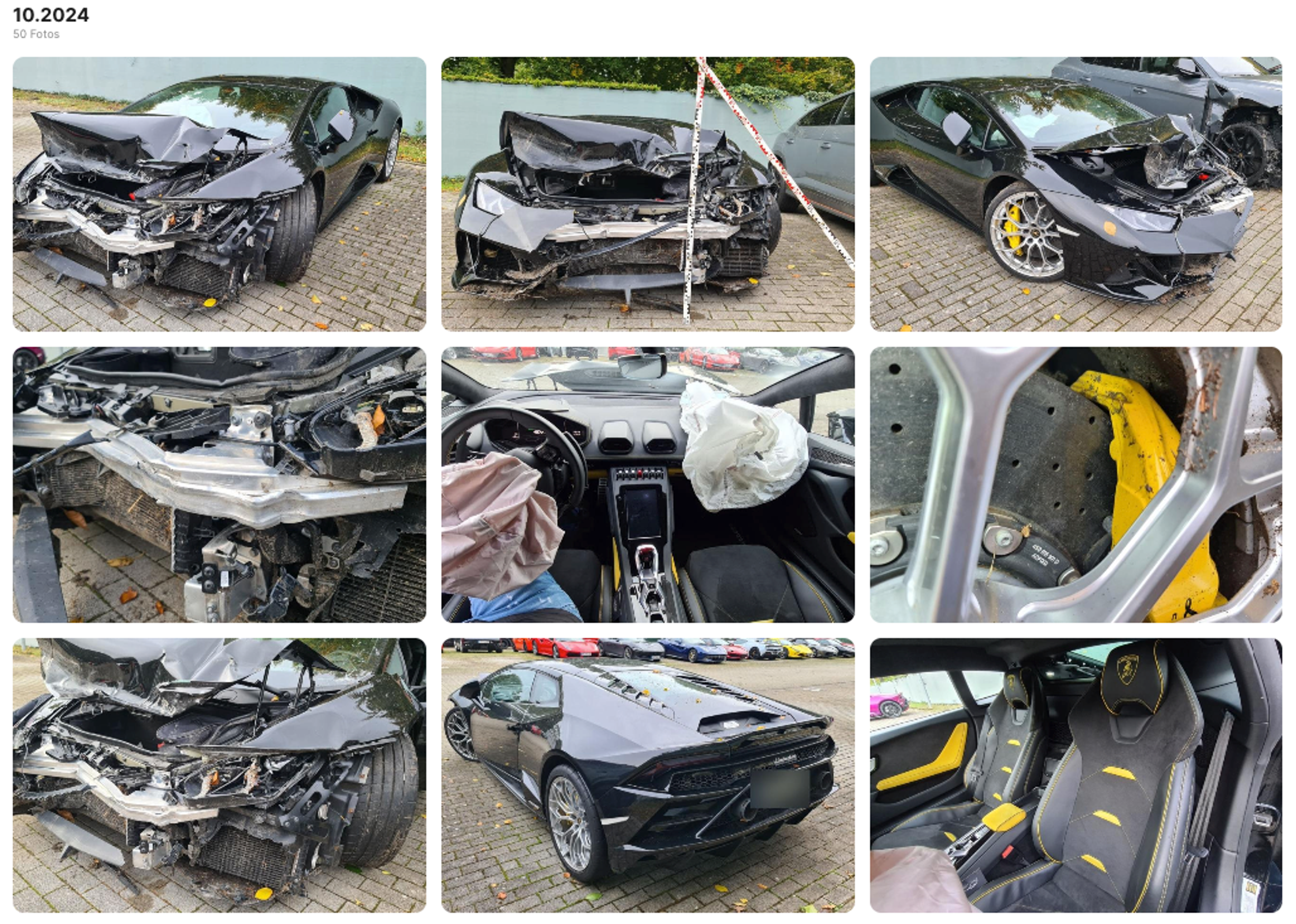 Beschädigter schwarzer Lamborghini Huracan