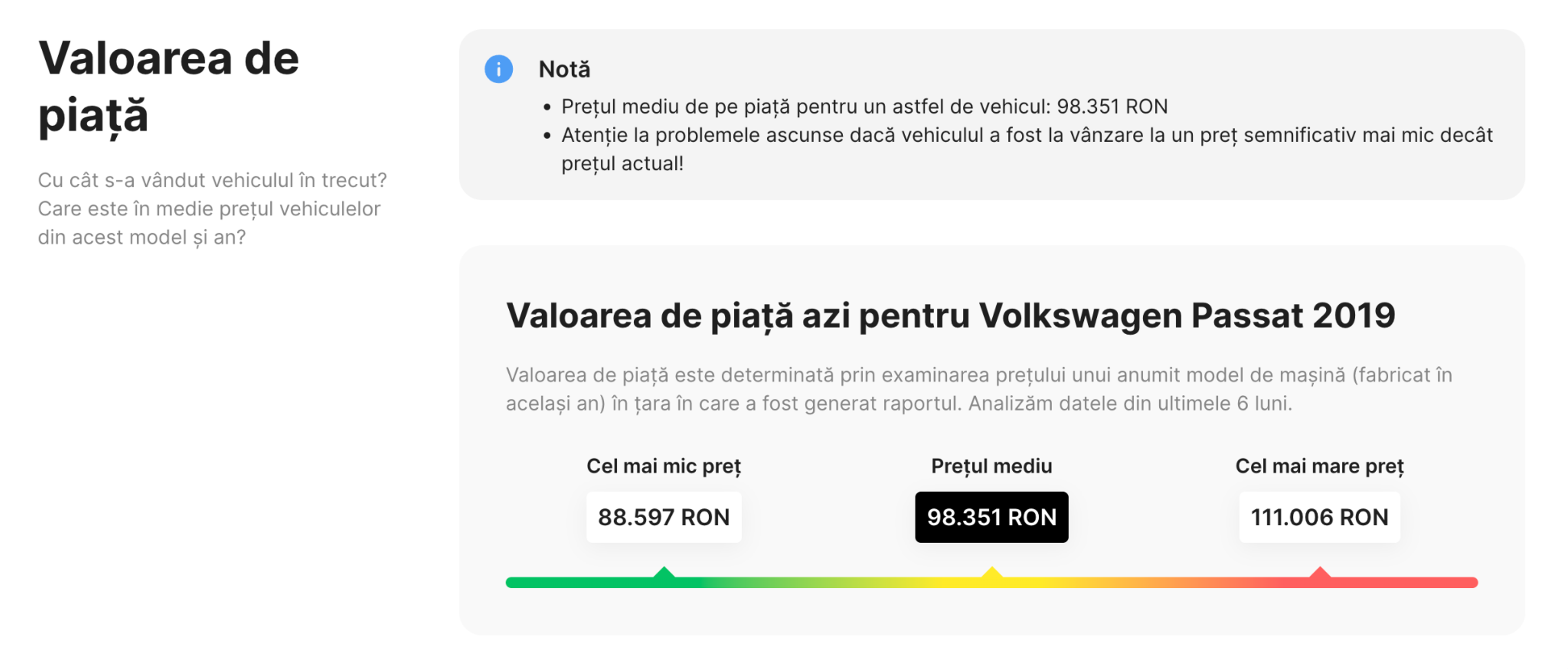 secțiunea de evaluare a mașinii din raportul carVertical