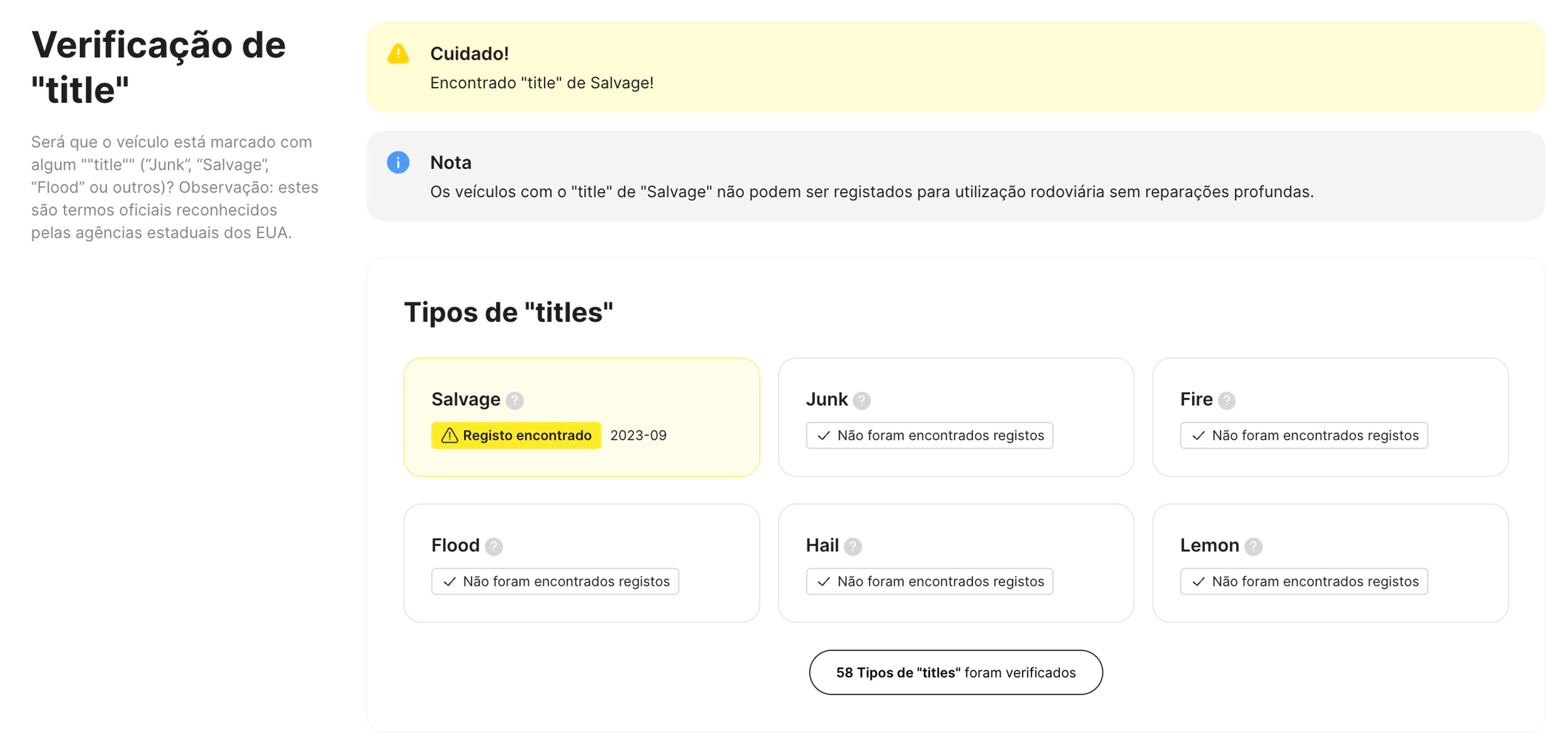 título de salvamento encontrado num relatório carVertical