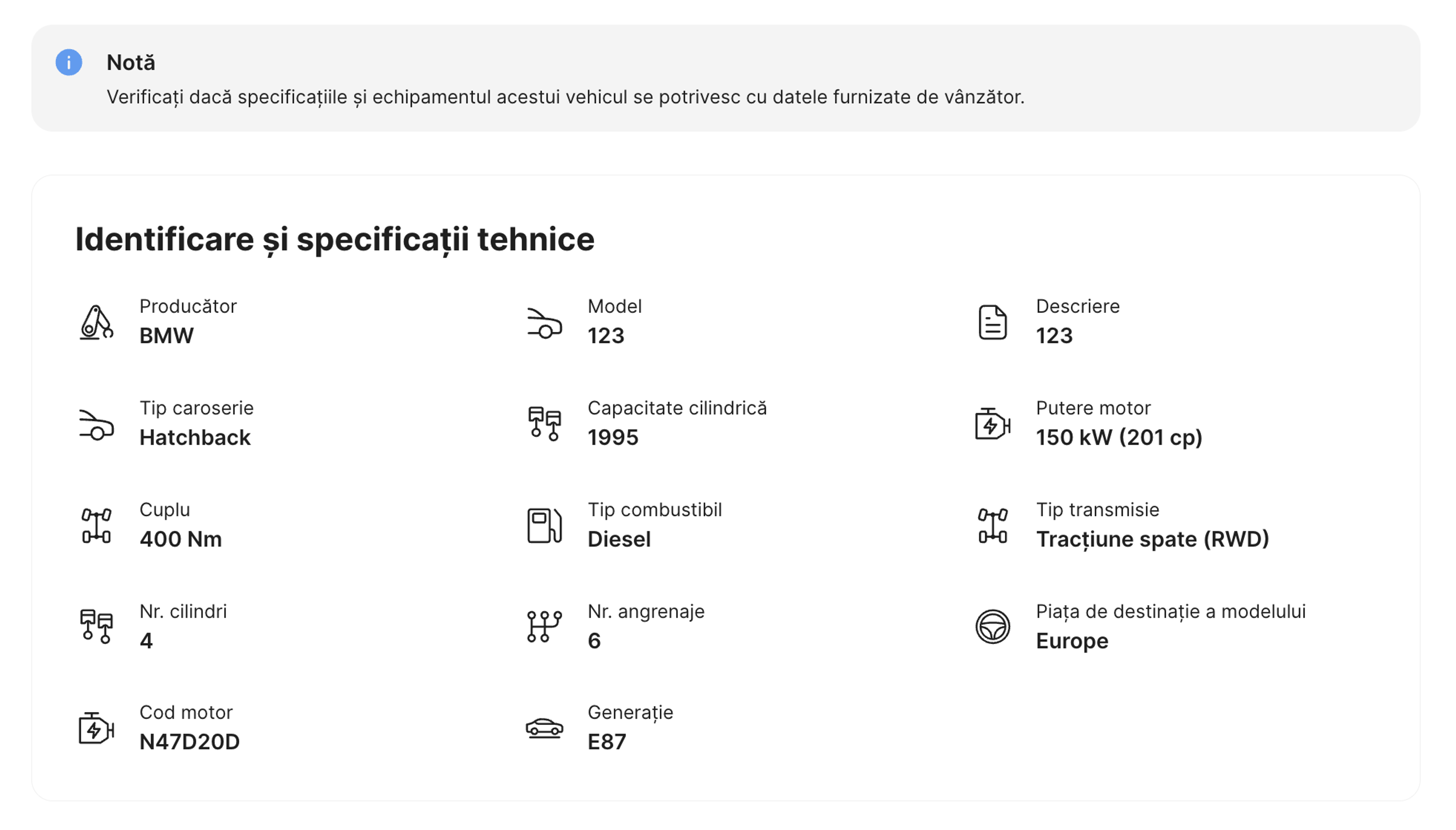 Az eredetileg nyilvántartott műszaki adatok