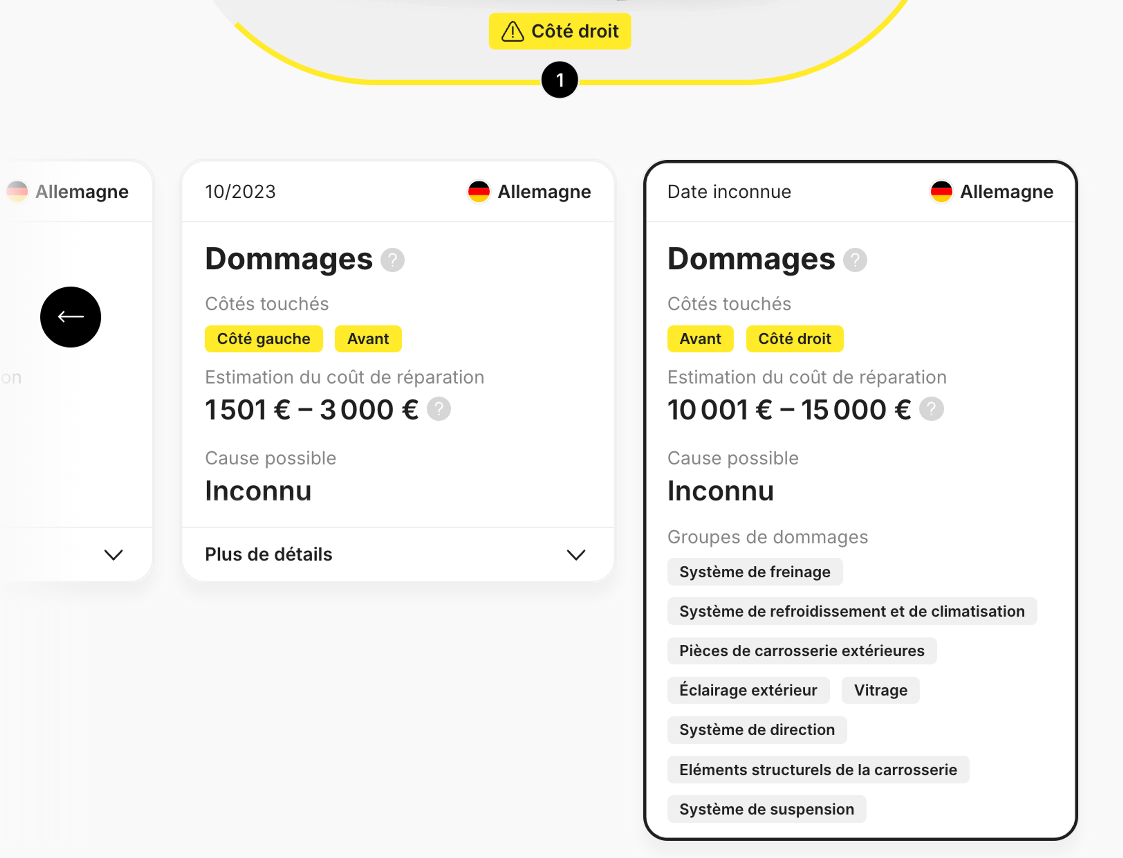 Registre des dommages d'une voiture