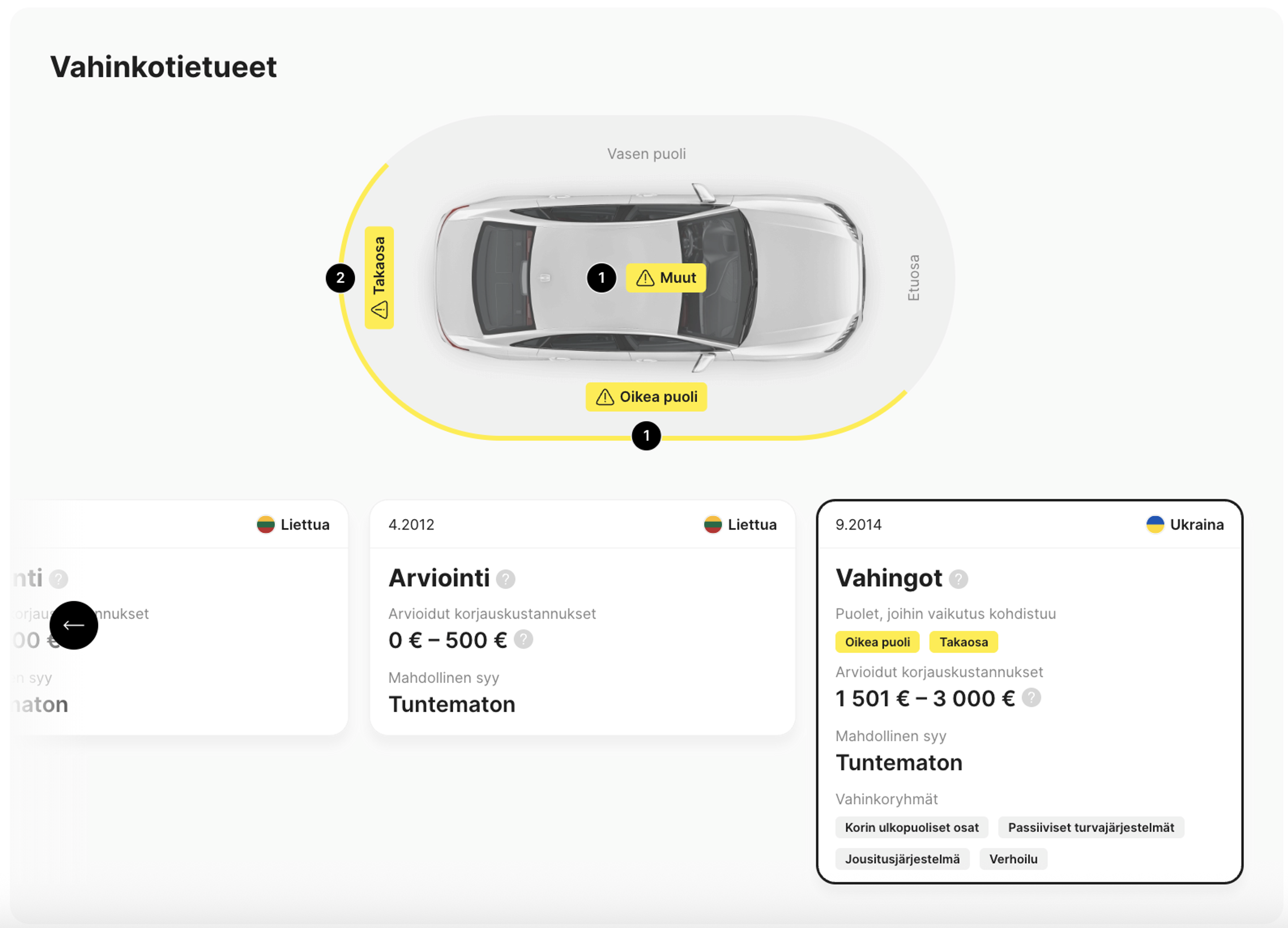 Tiedot aiemmista onnettomuuksista