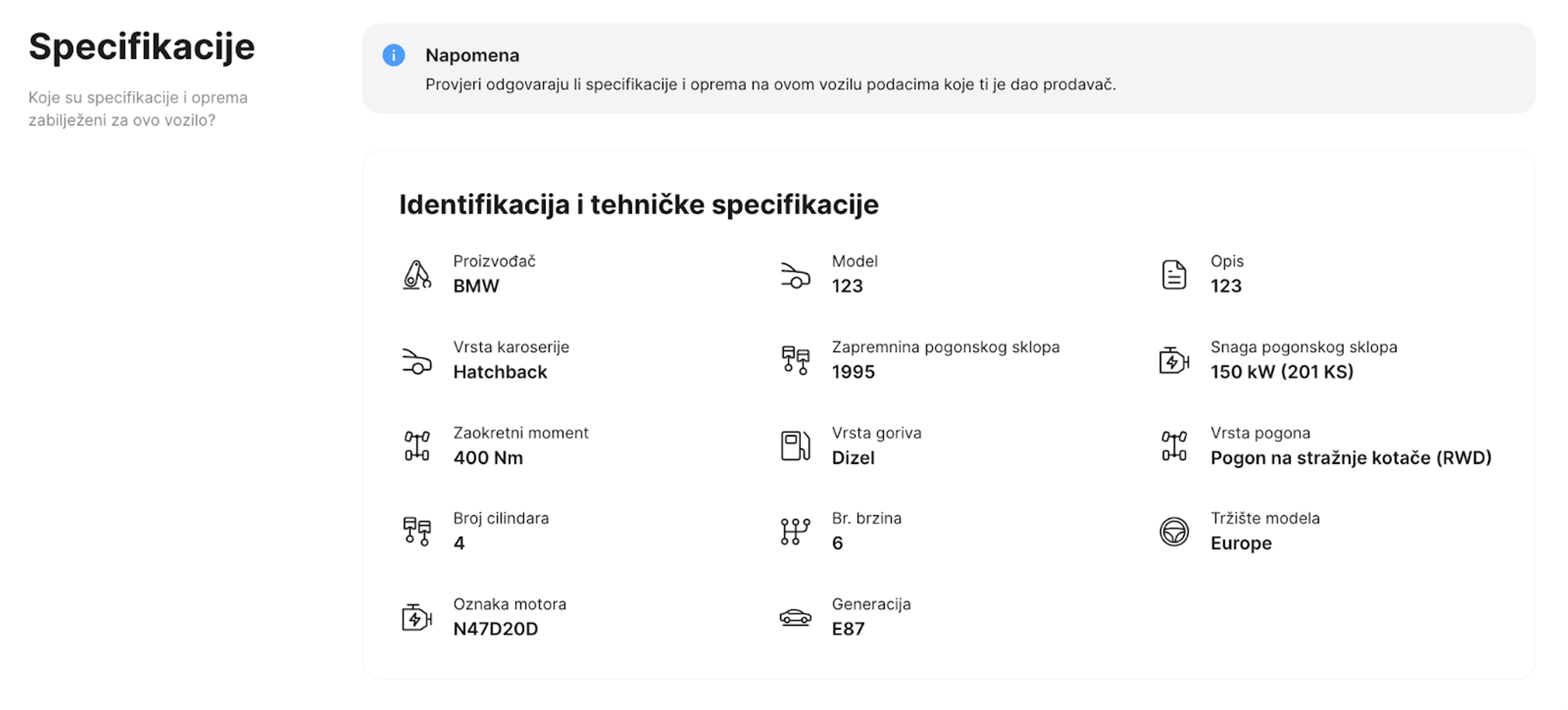 Dekodirane izvorne specifikacije automobila