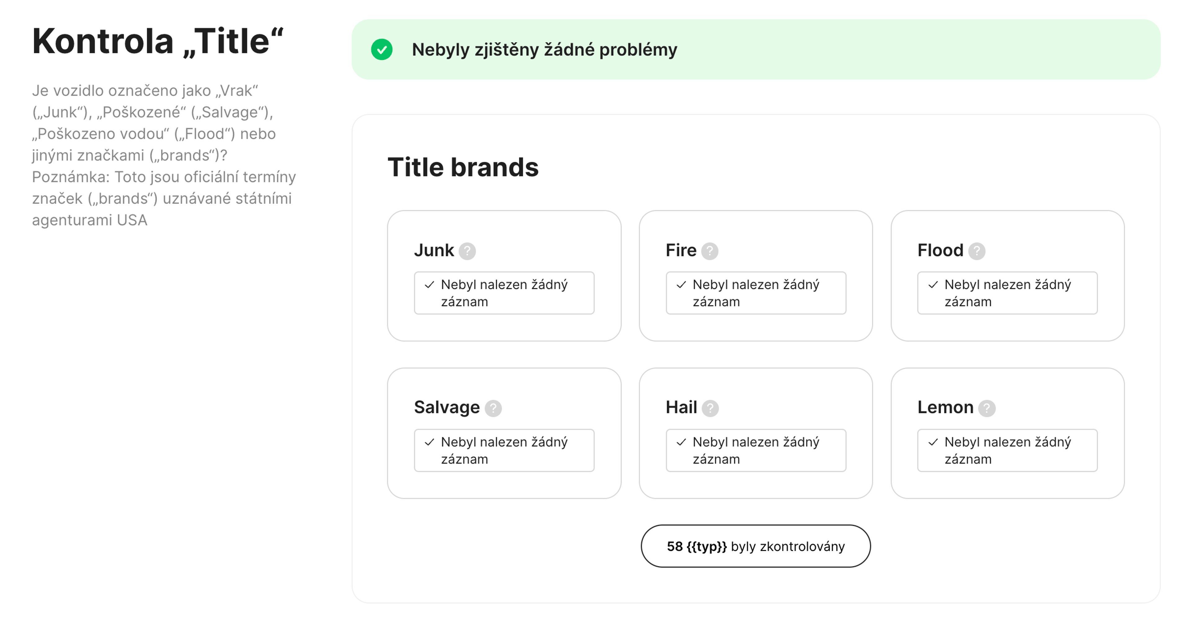 kontrola názvu ve zprávě carVertical
