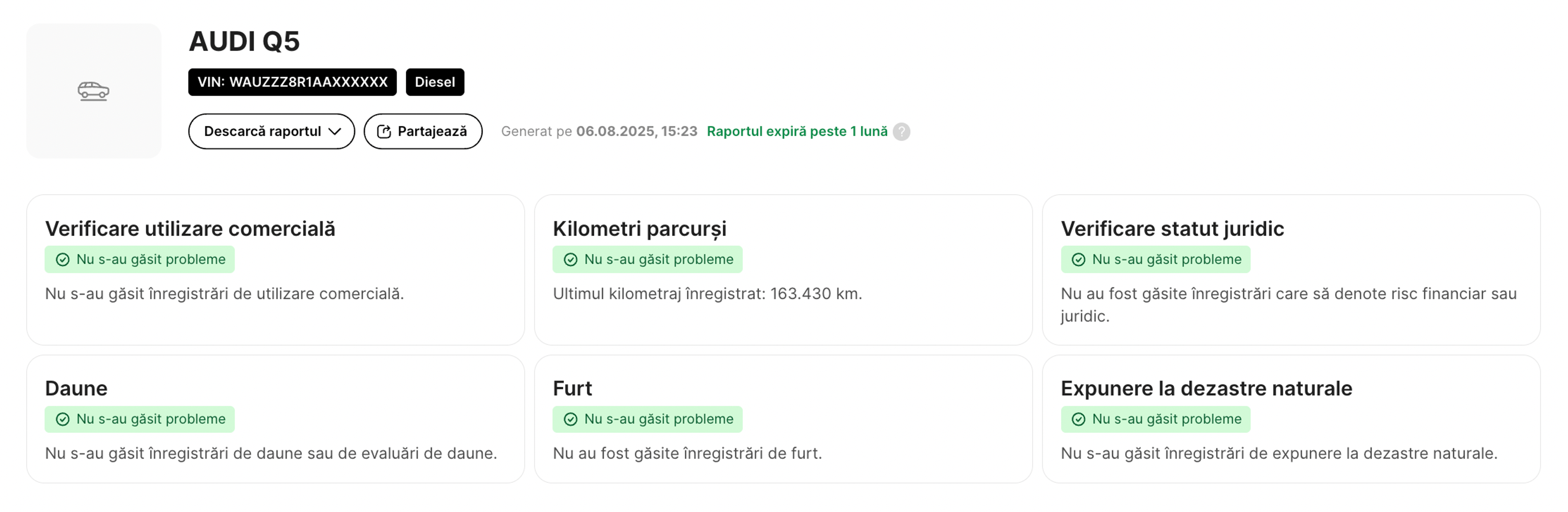 Raport carVertical pentru un Audi Q5