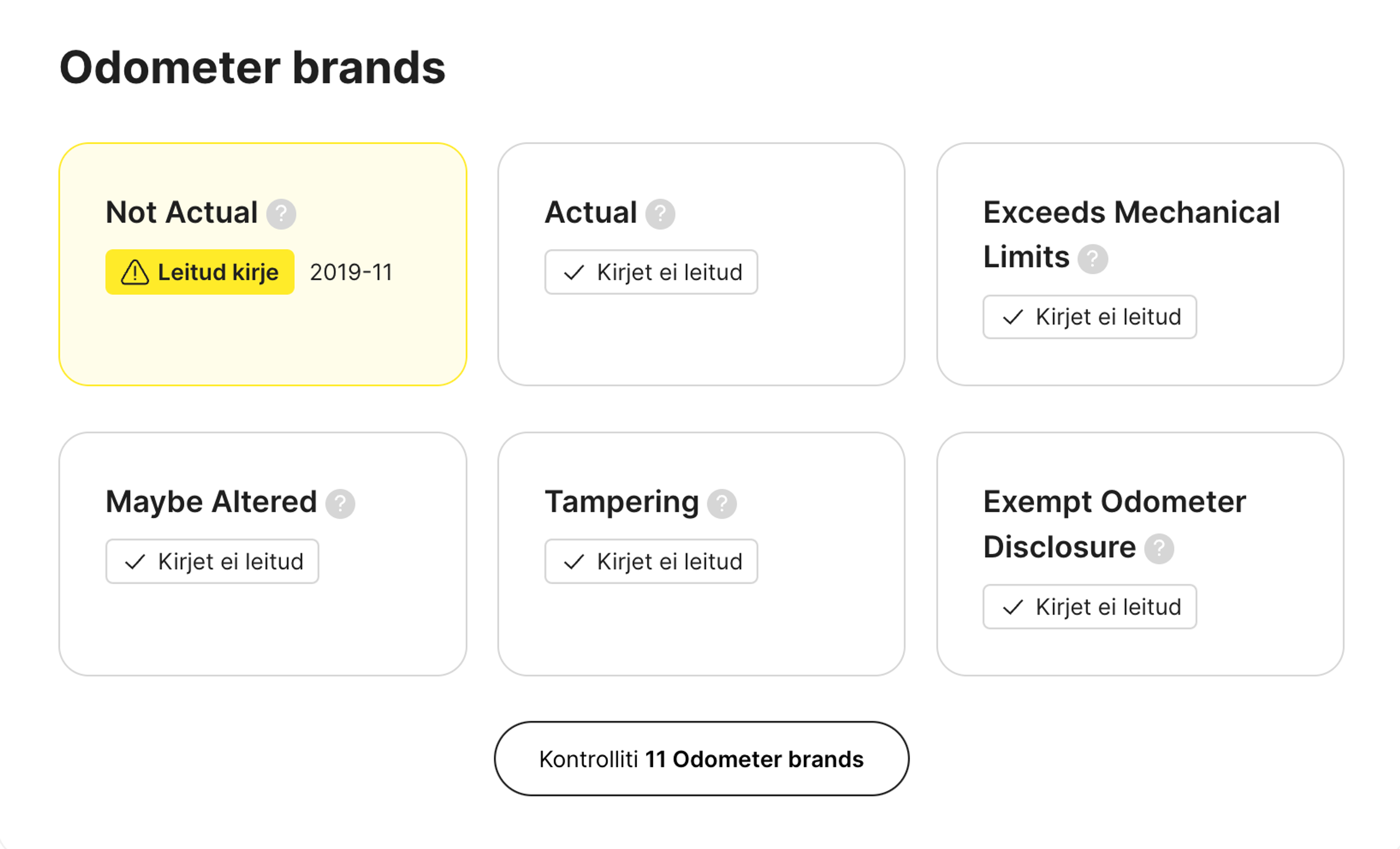 odomeetri kaubamärgid carVerticali aruandes