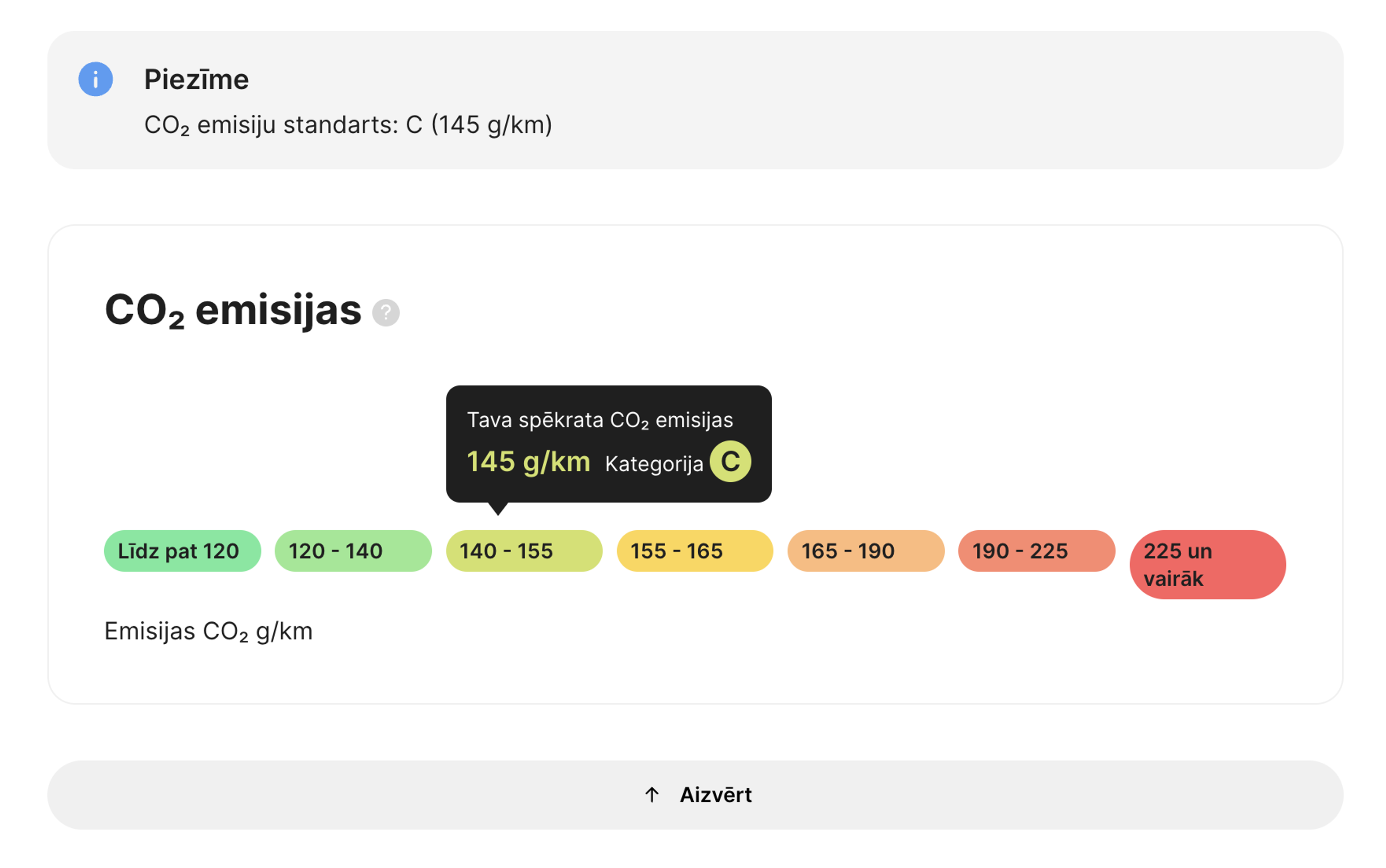 aptuvenās transportlīdzekļa emisijas
