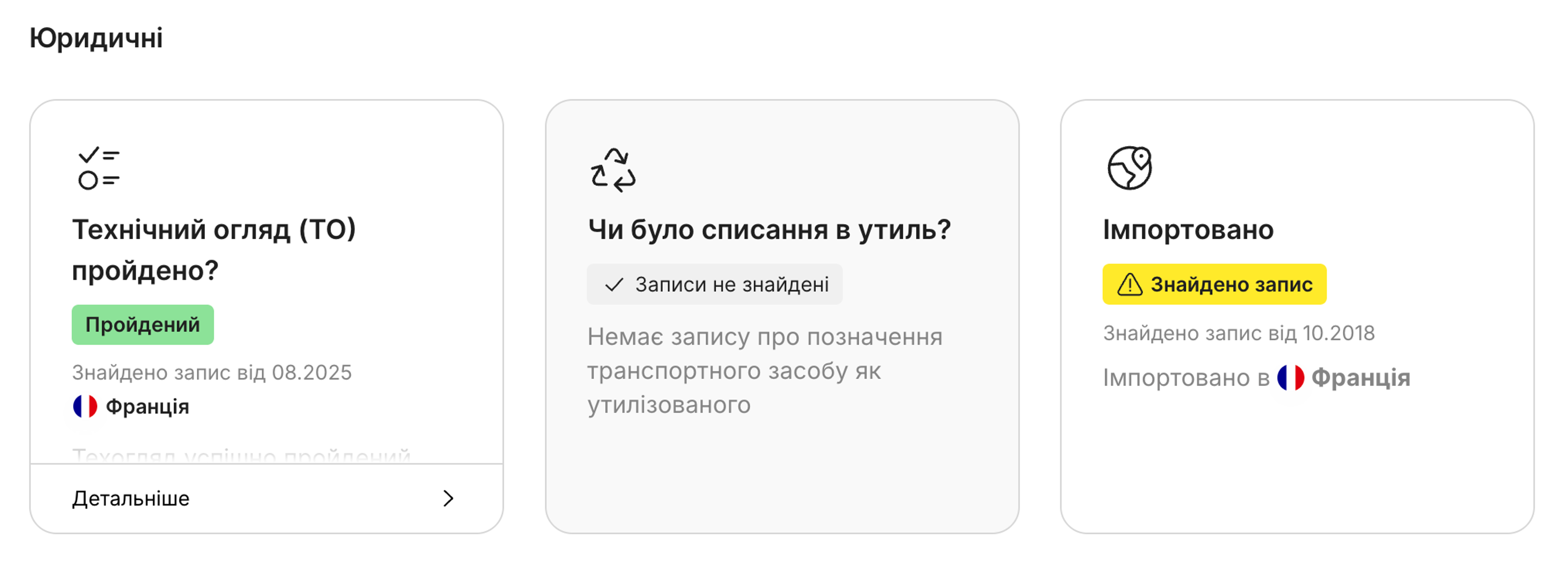Записи про імпорт, знайдені у звіті carVertical