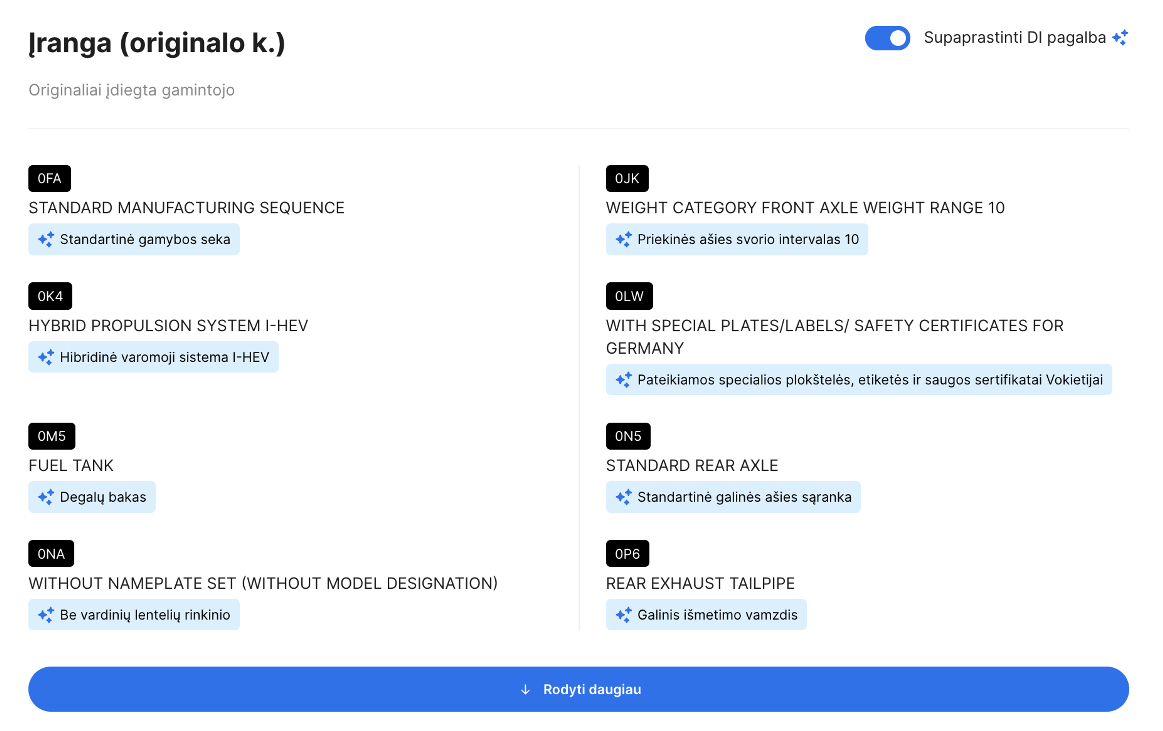 AI funkcija duomenų supaprastinimui carVertical ataskaitoje