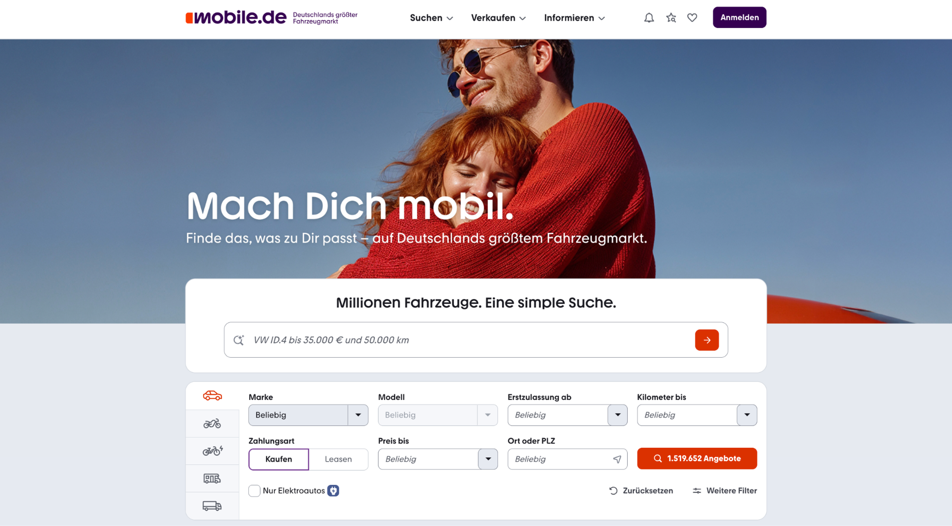 mobile.de Startseite