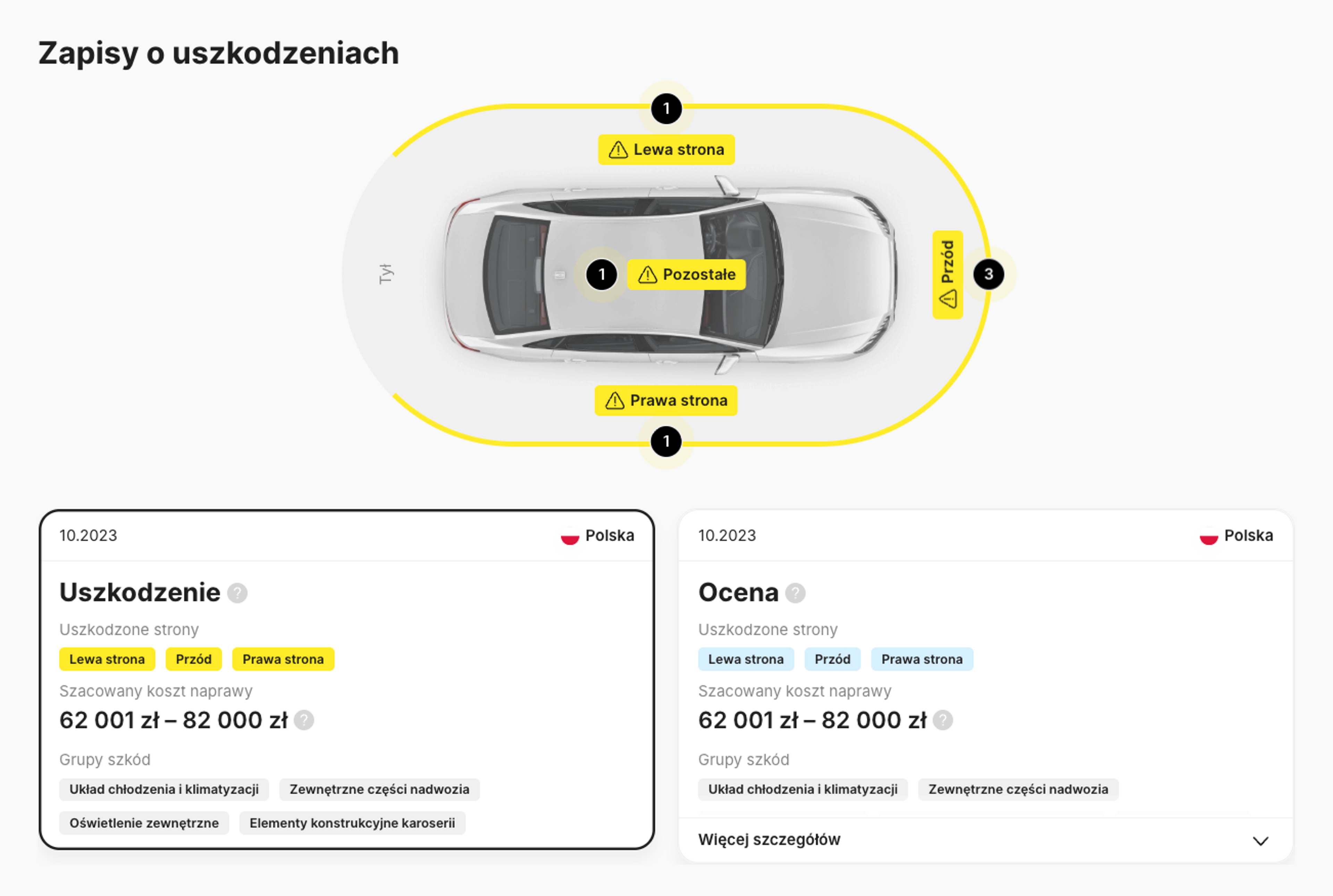 Zapisy o uszkodzeniach w historii pojazdu