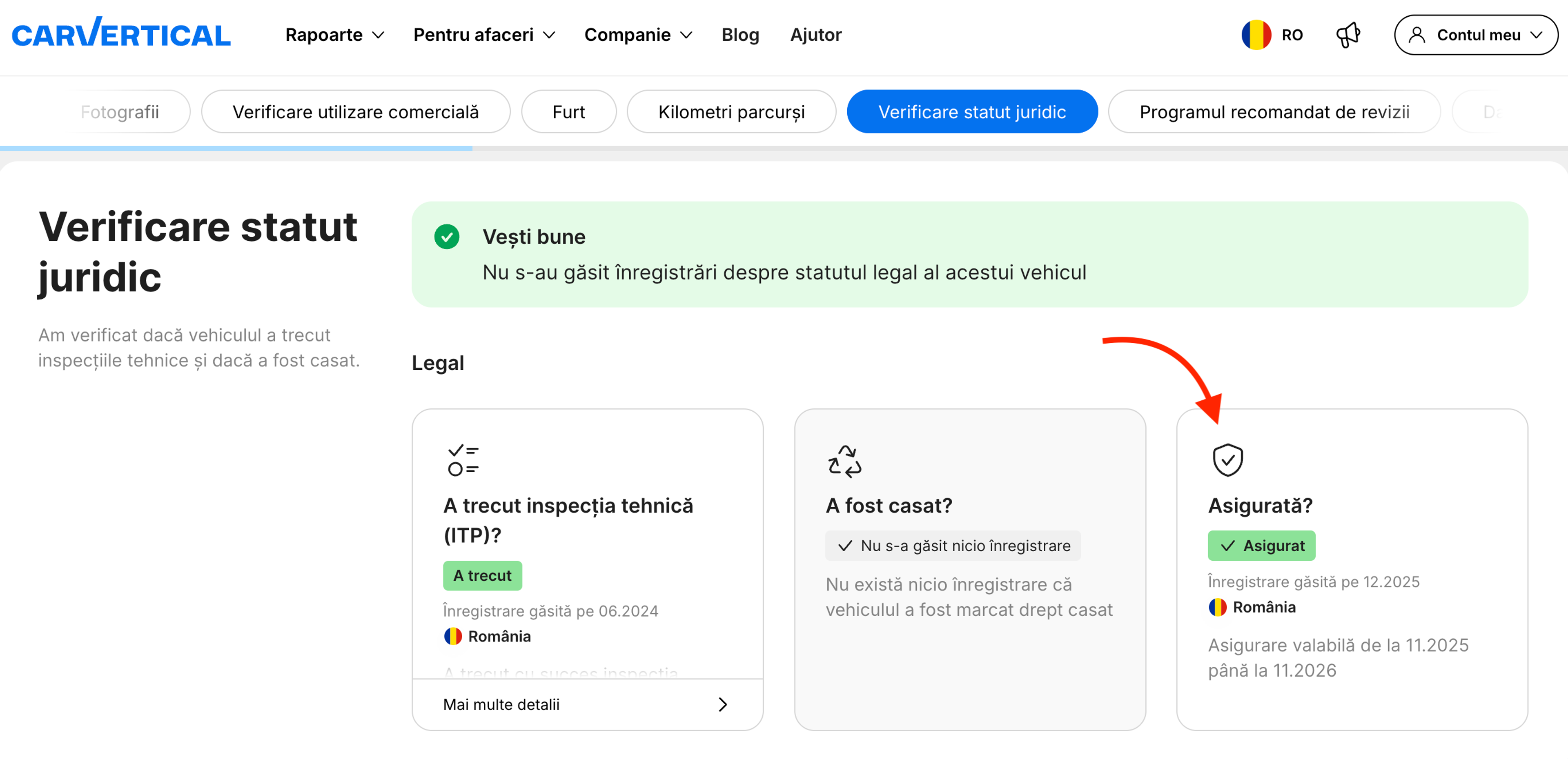 Verificarea asigurării într-un raport carVertical