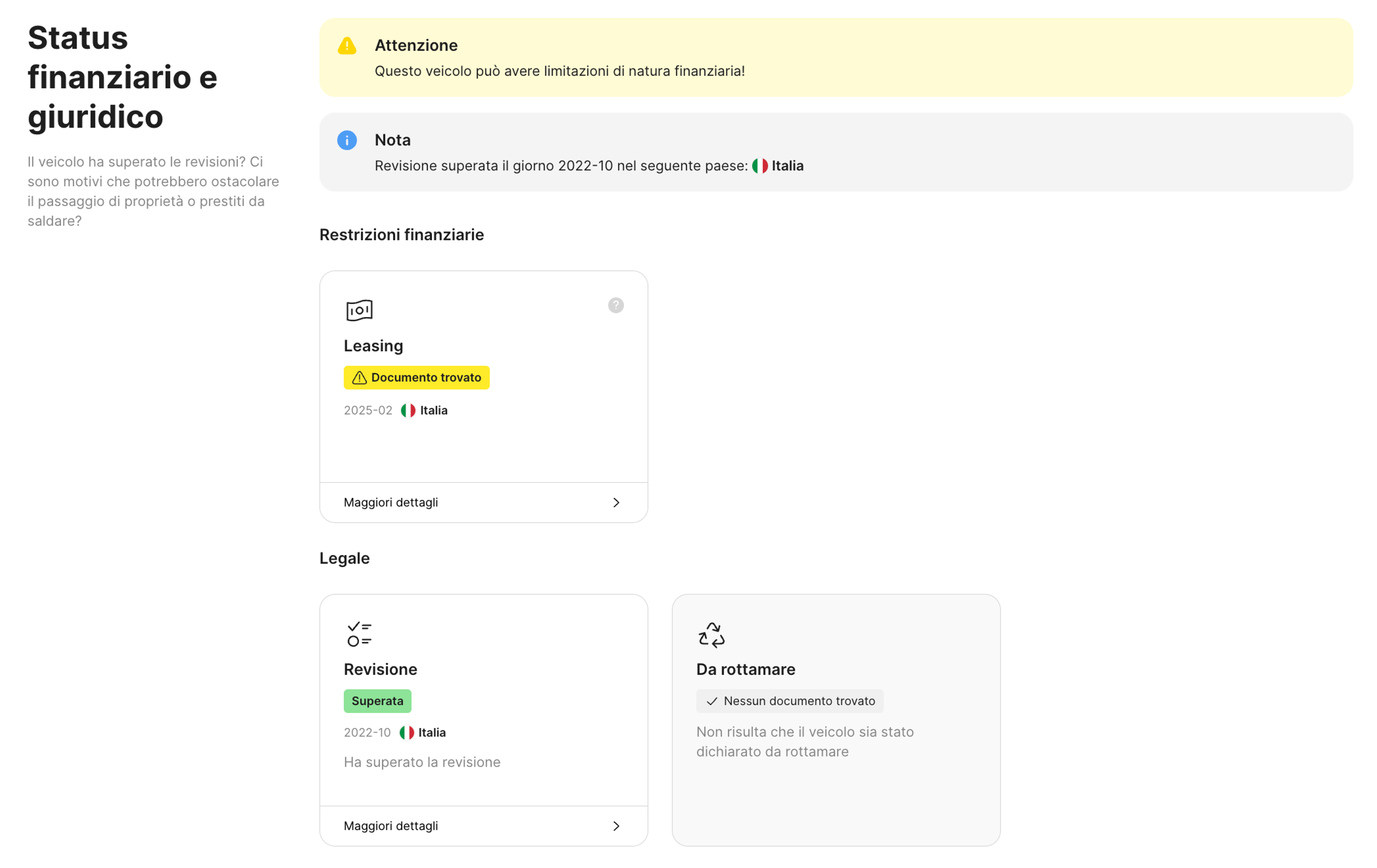 Restrizioni finanziarie relative all'auto nel report storico di carVertical