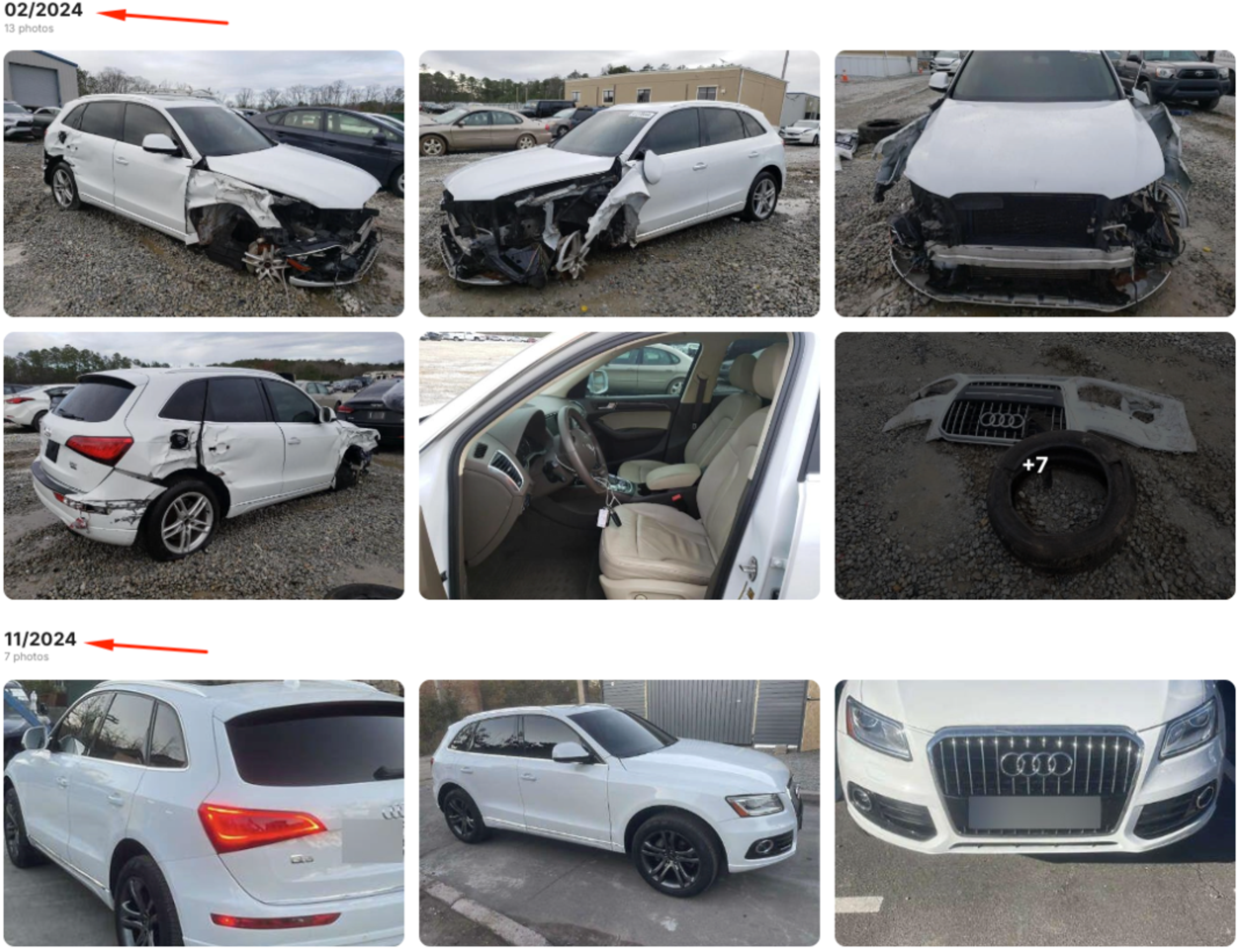 Damaged Audi Q5 in a history report