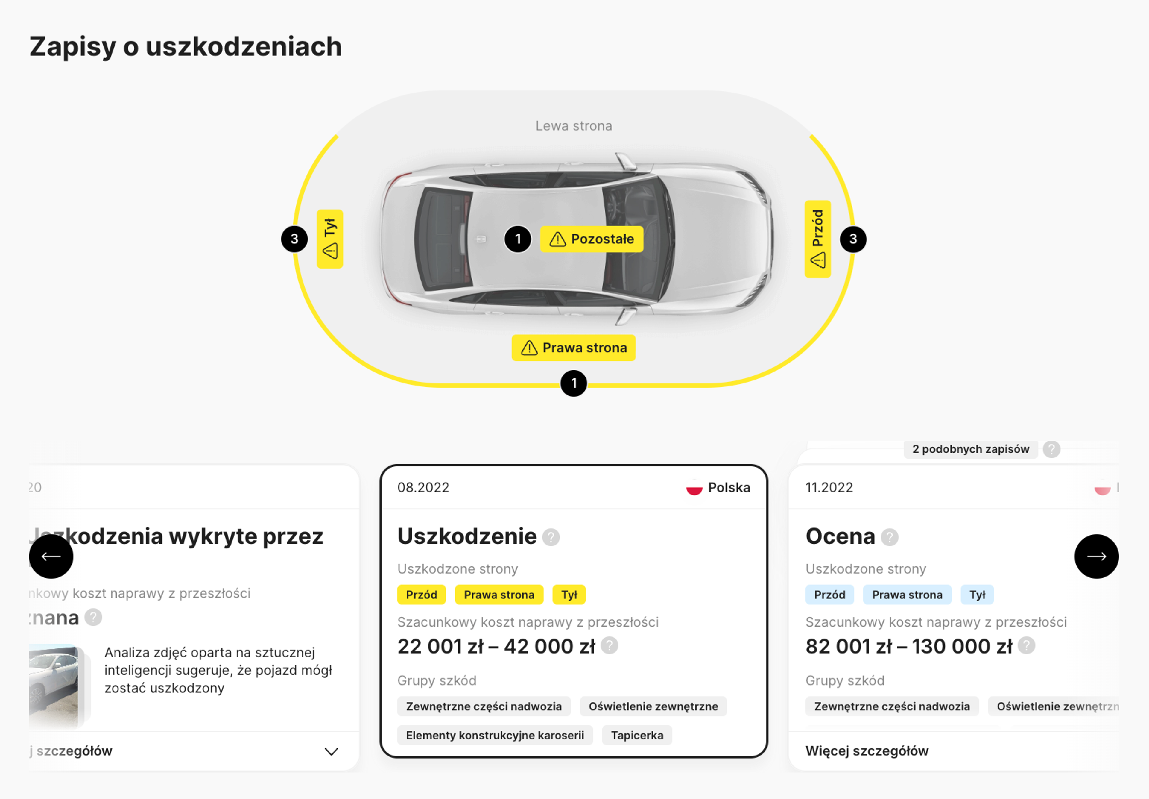Informacje o szkodach w historii pojazdu