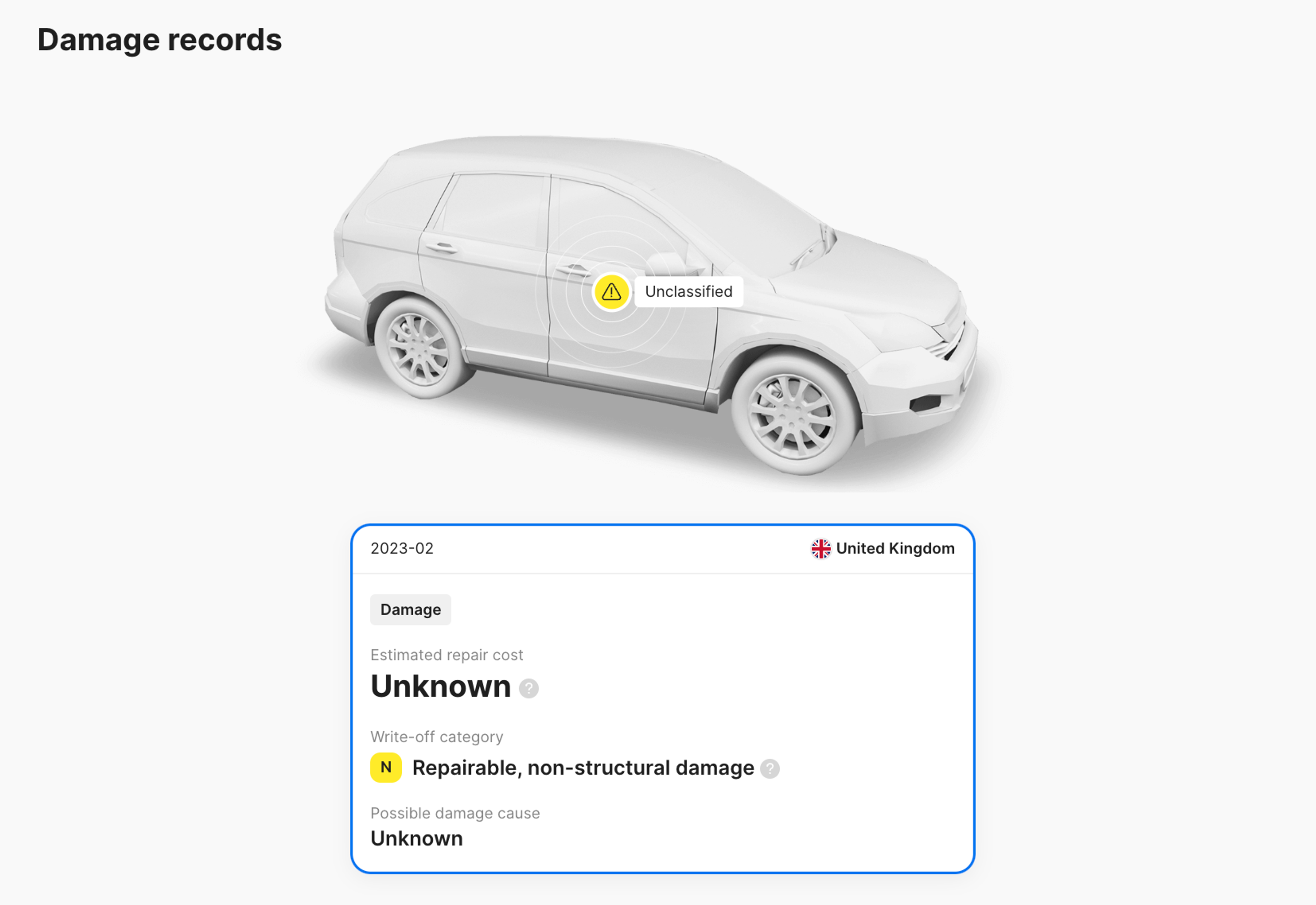 Damage records in carVertical vehicle history report