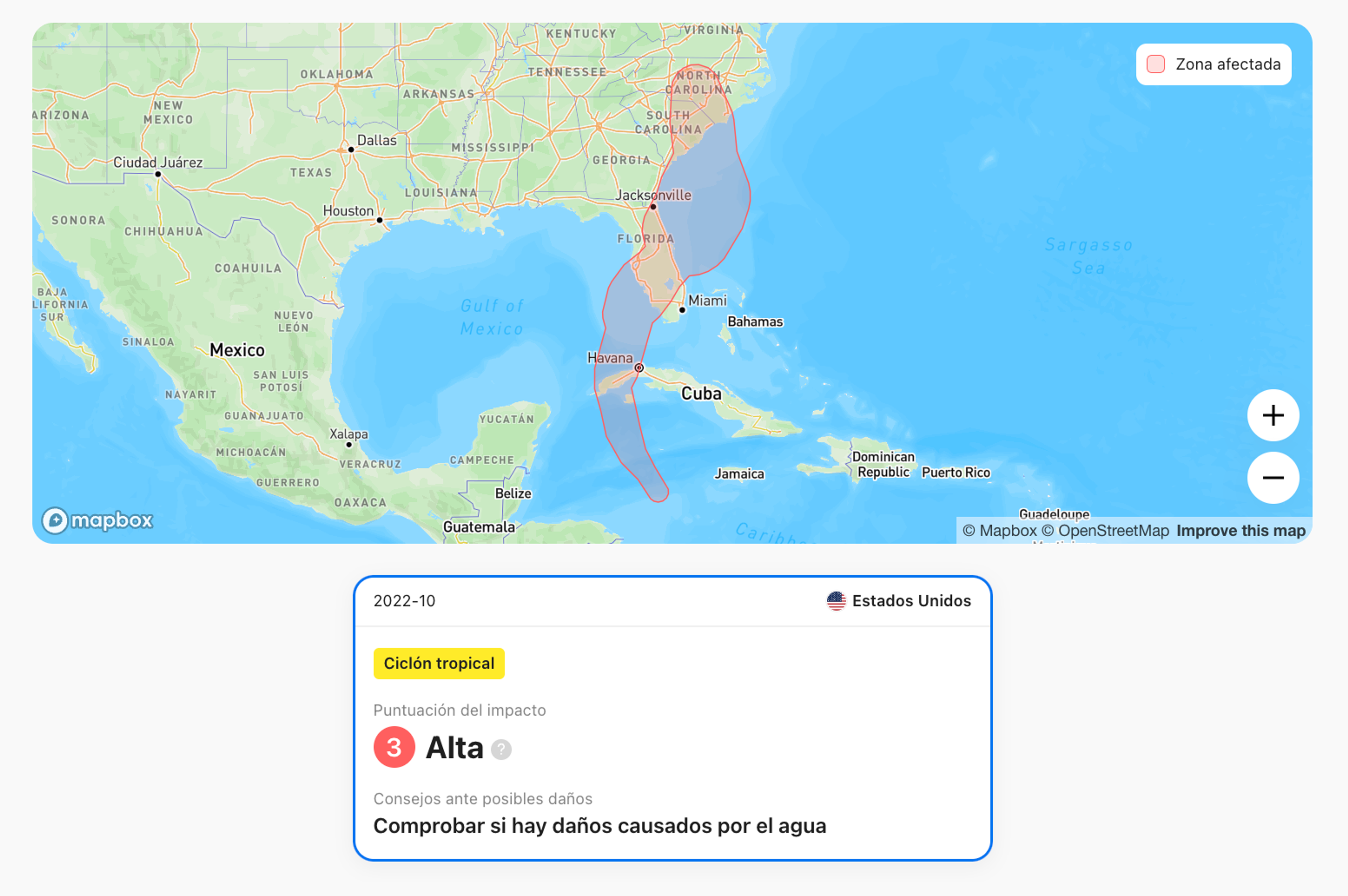 Registro de ciclón tropical en un informe del historial del vehículo