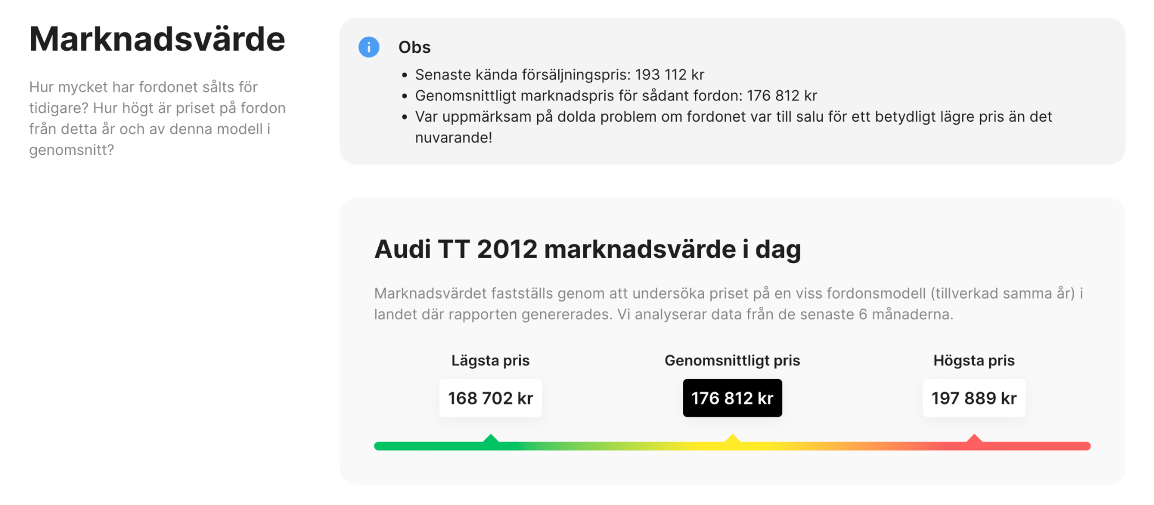 marknadsvärdesavsnitt i carVertical rapport