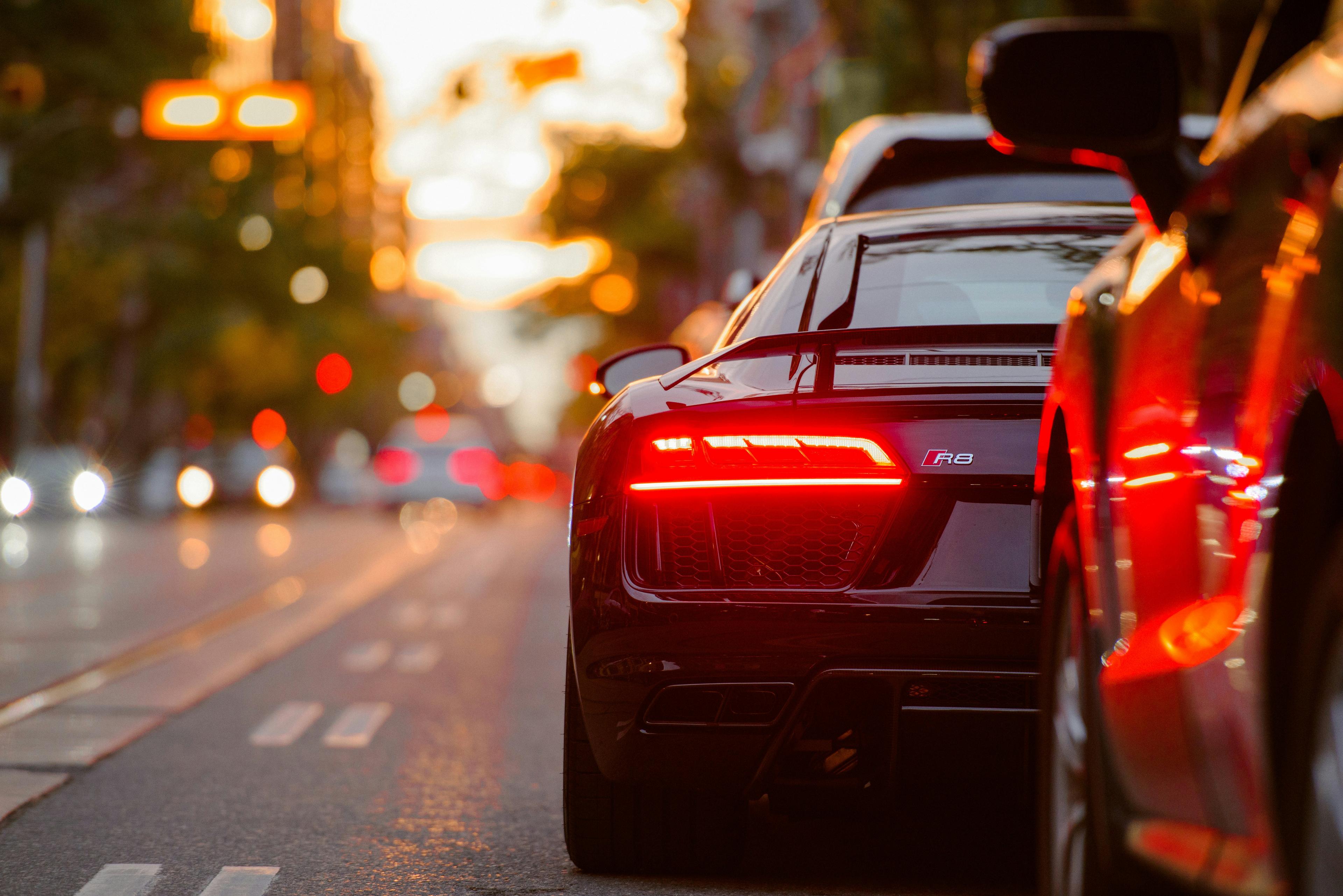 Black supercar in the city