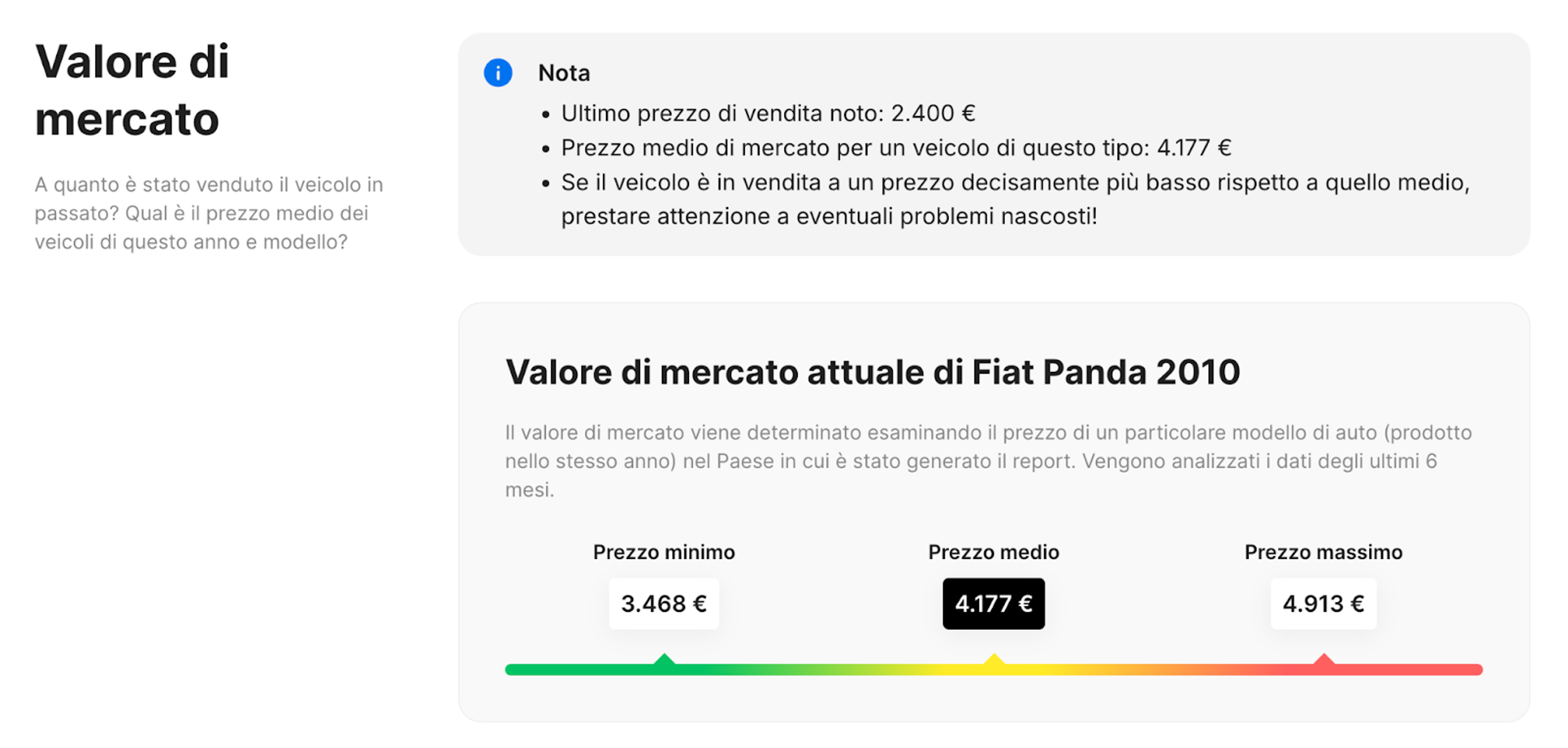Sezione del valore di mercato nel rapporto
