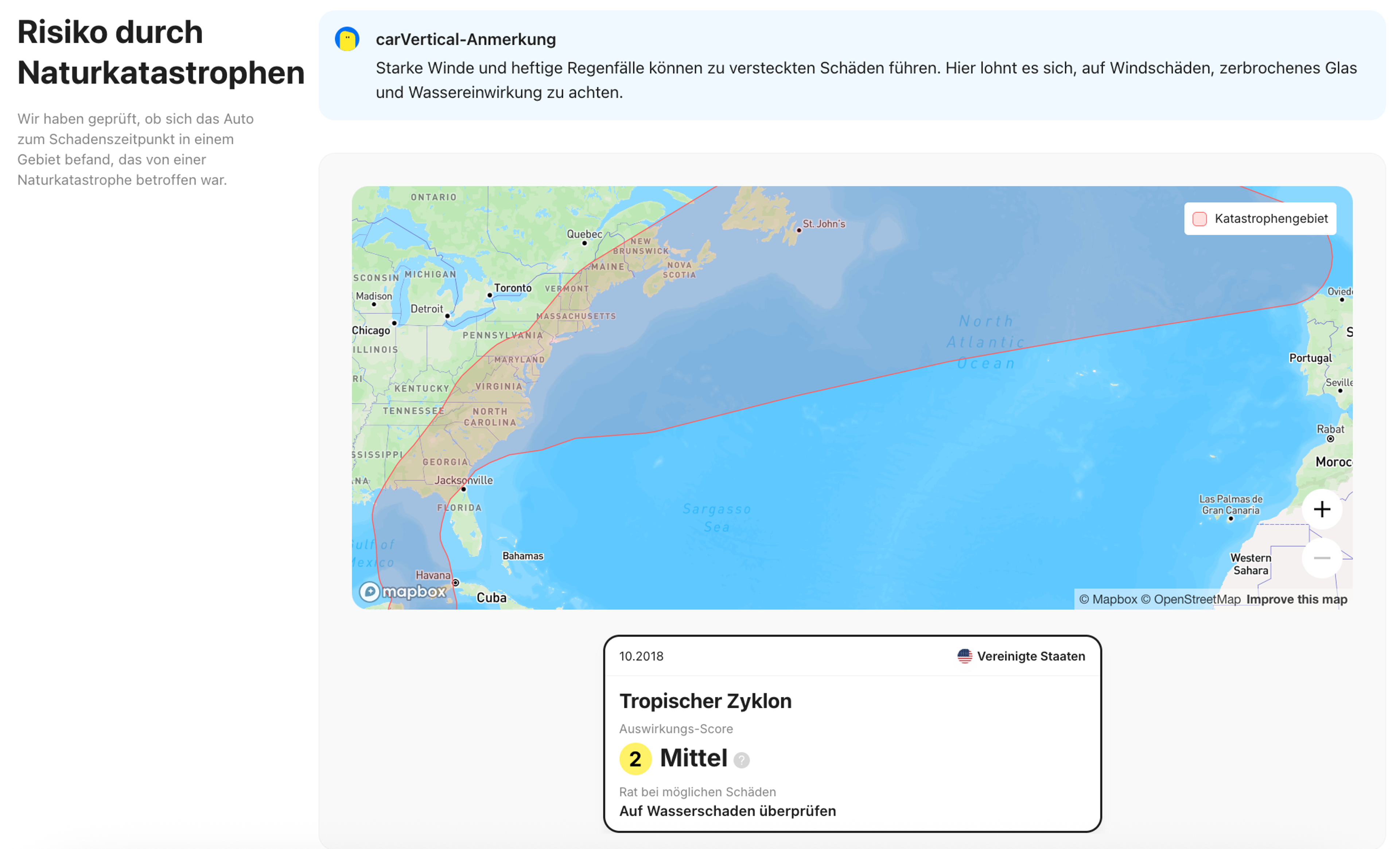 Risiko eines Schadensereignisses aufgrund einer Naturkatastrophe