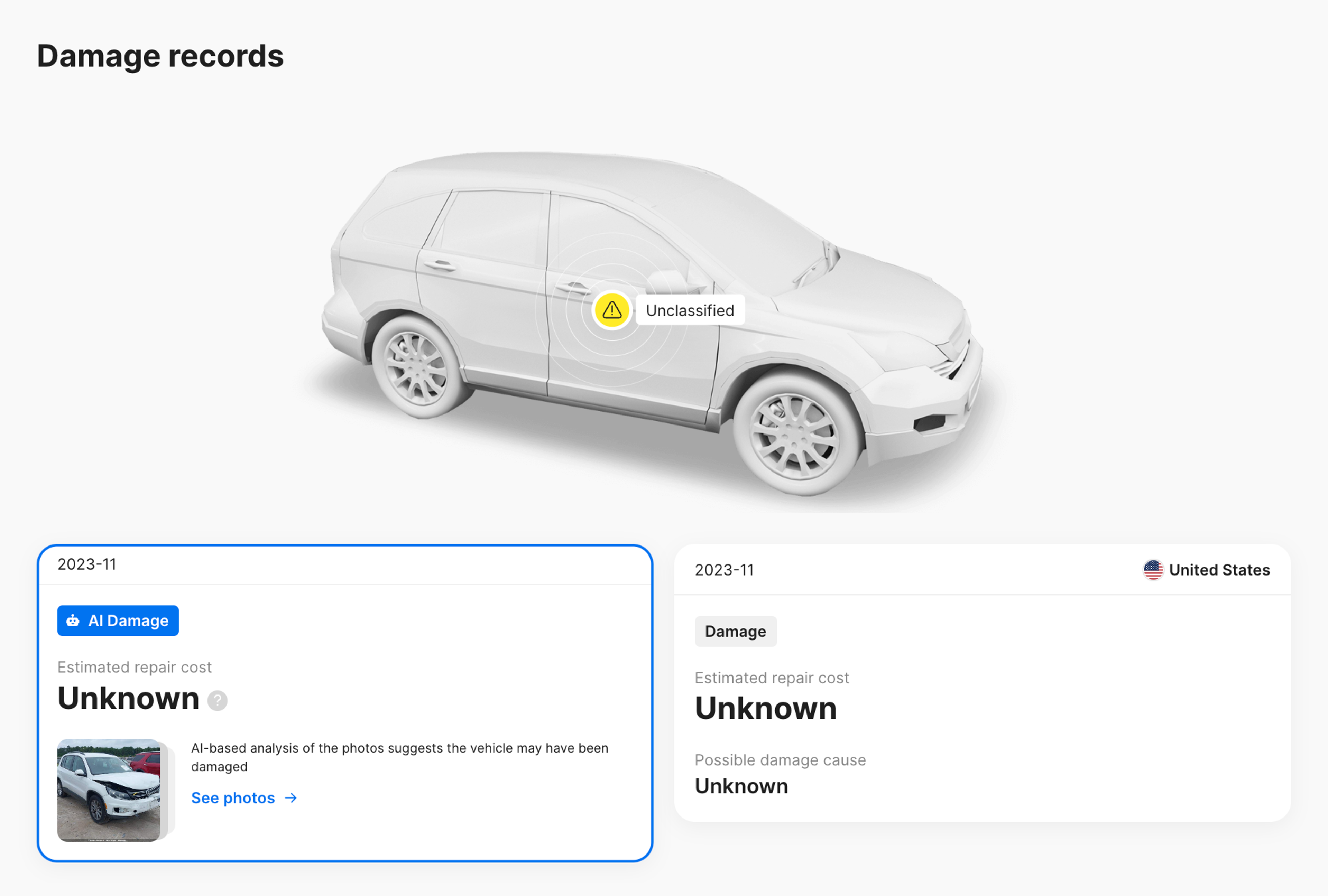 AI detected damage from vehicle photos