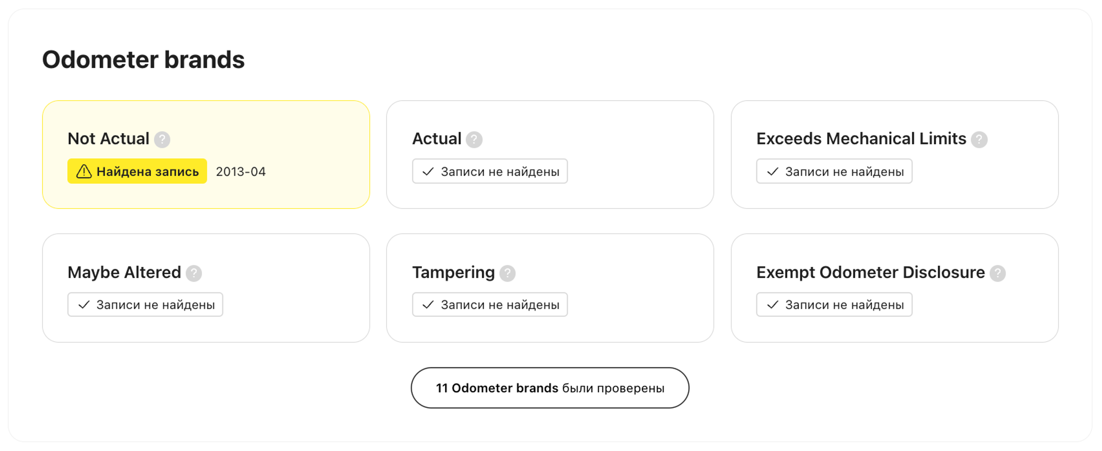 Метки одометра в отчете carVertical