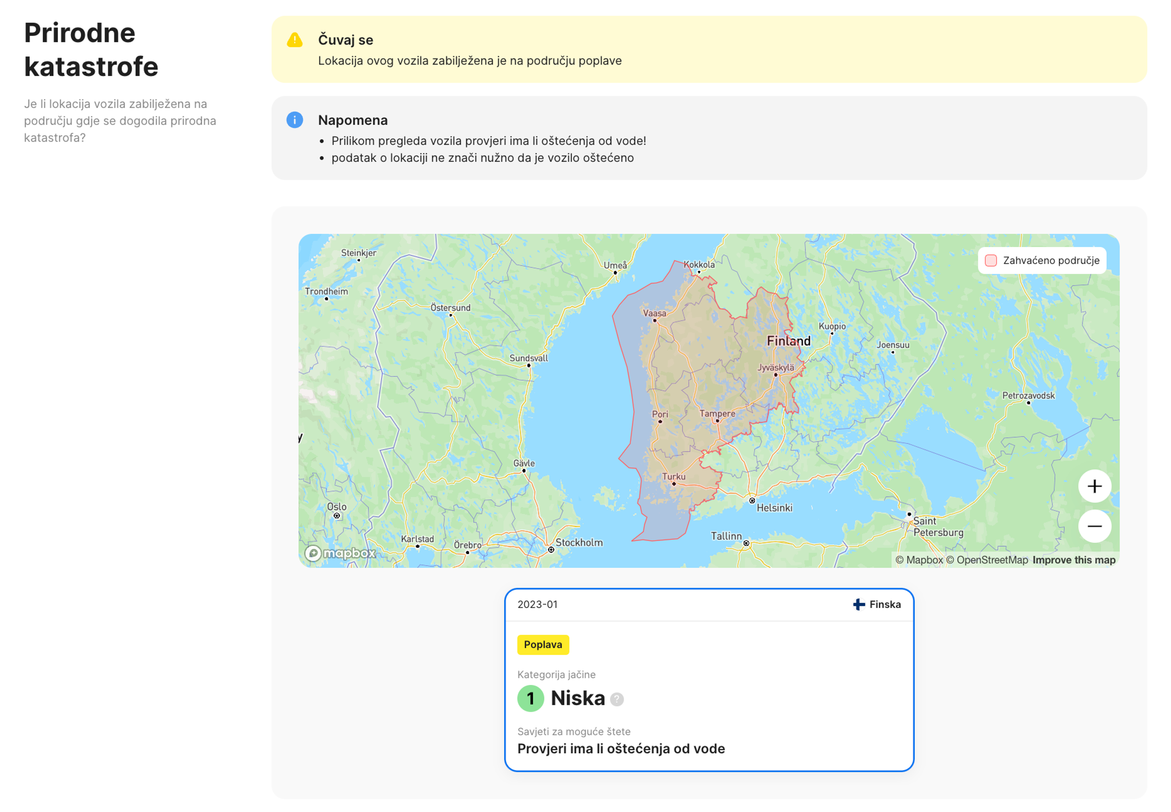odjeljak prirodne katastrofe u carVertical izvješću