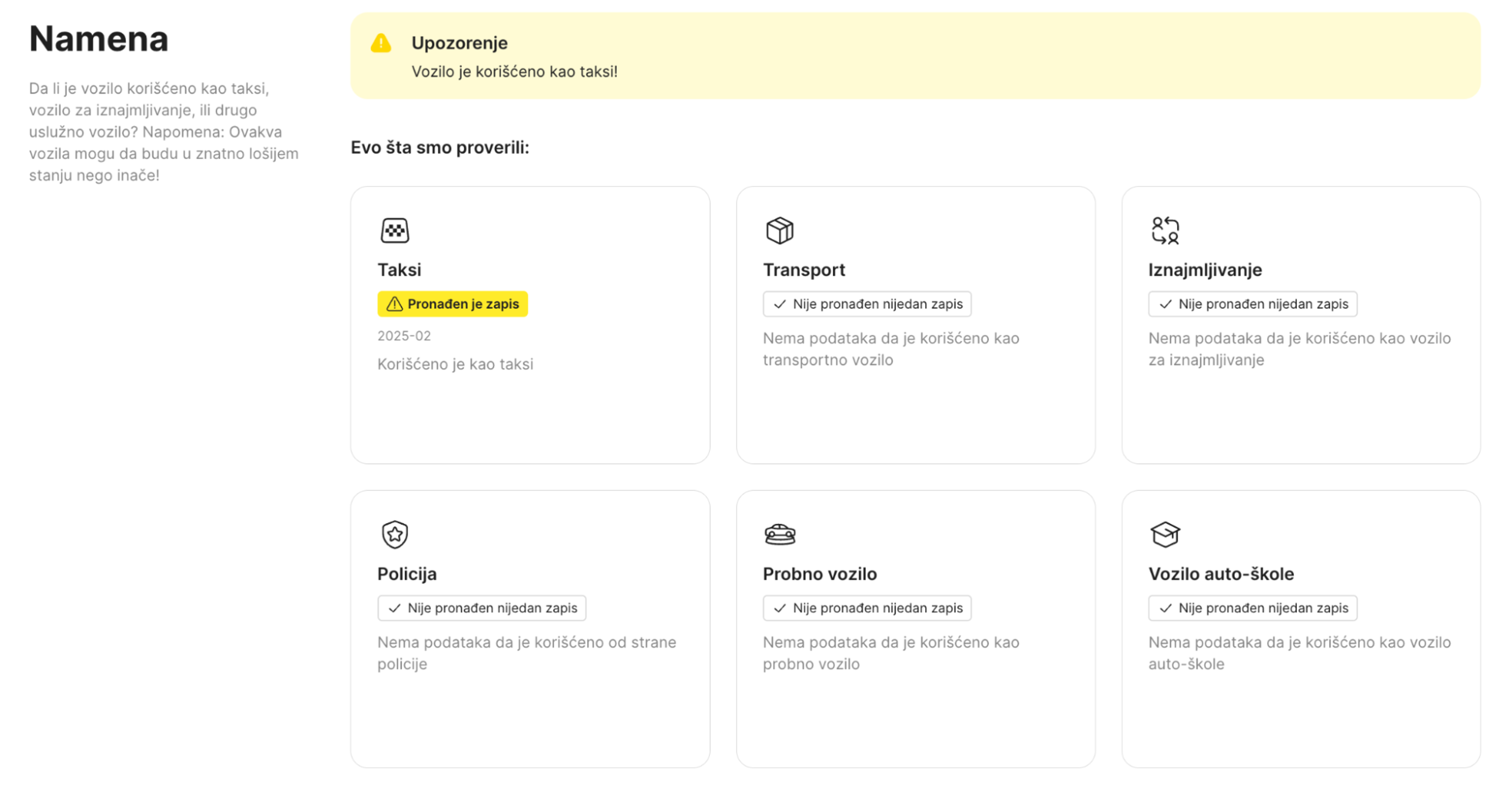Potvrda da je automobil služio kao taksi