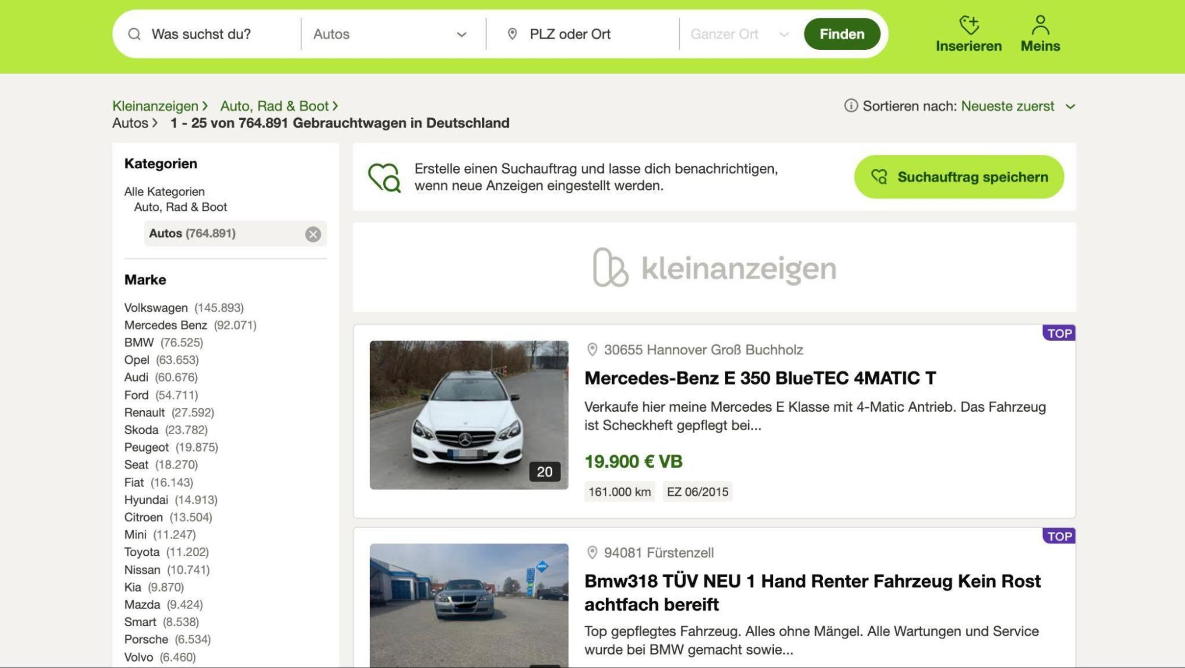 Домашня сторінка Kleinanzeigen.de