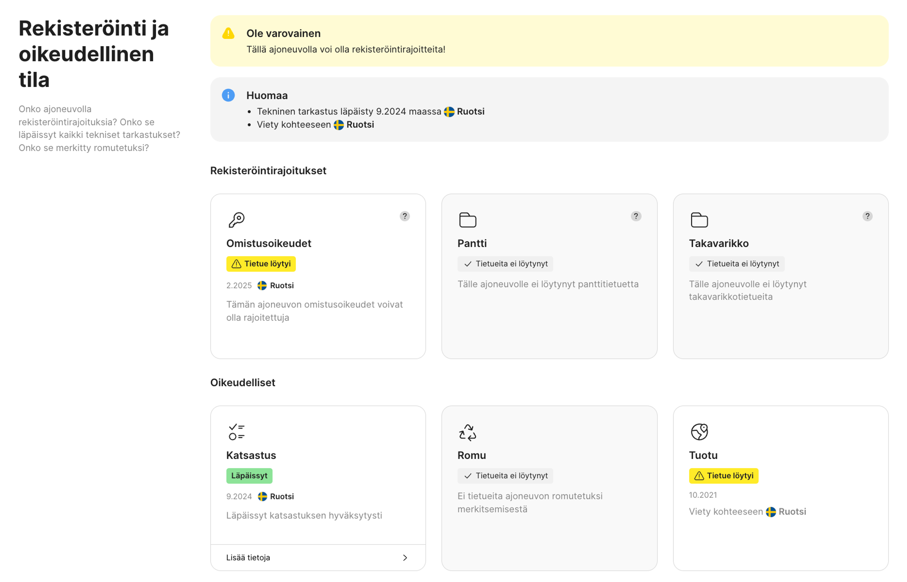 Rekisteröintirajoitukset carVertical-raportissa